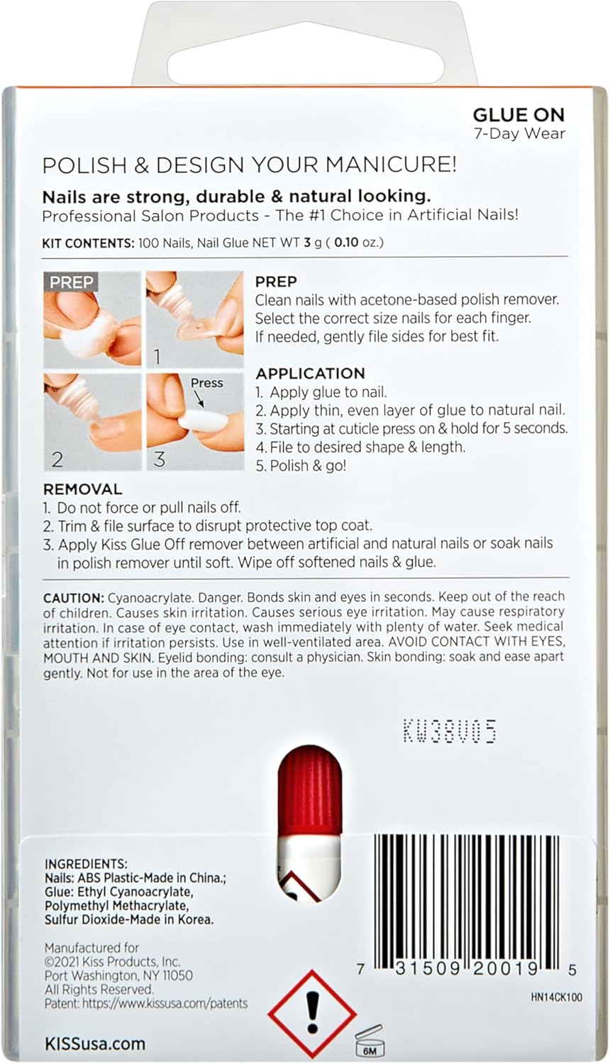 KISS Products 100 Full Cover Nails (100PS14GT), Short Square, 0.24 Pound image number 2