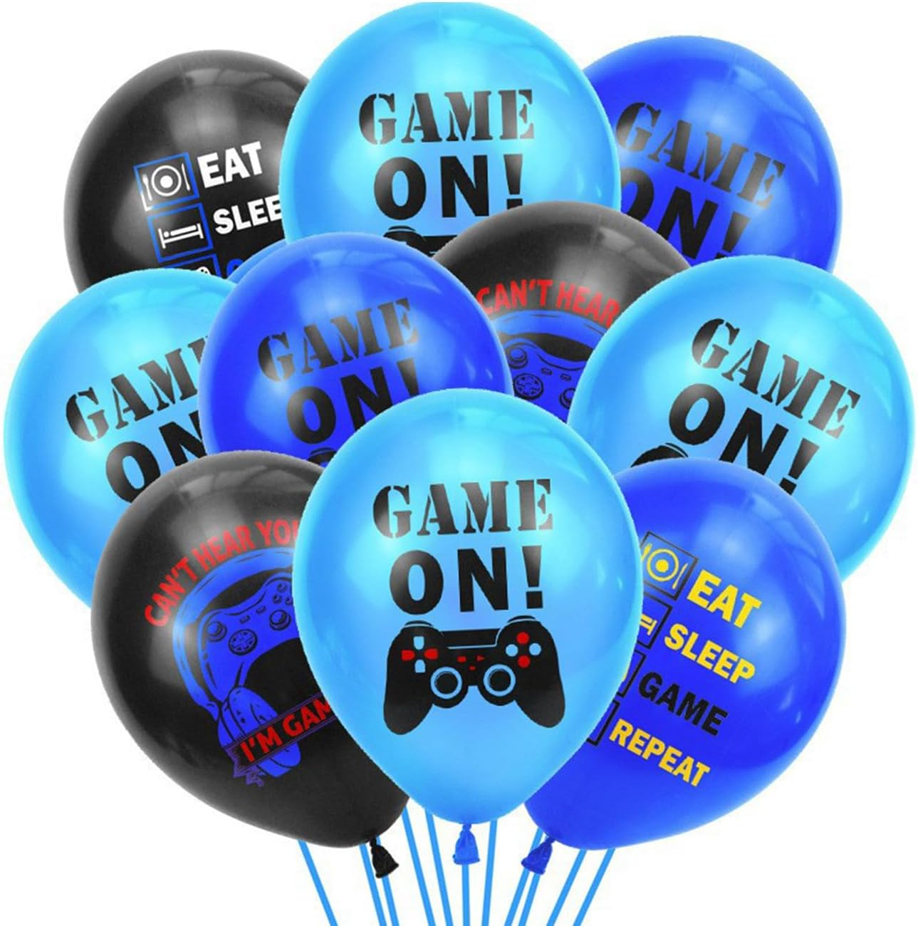 Video Game Birthday Party Decorations Blue Game on Party Supplies Gaming Birthday Decoration Including Happy Birthdays Banner, Hanging Swirls, Latex Balloons and Cake Decorations image number 2