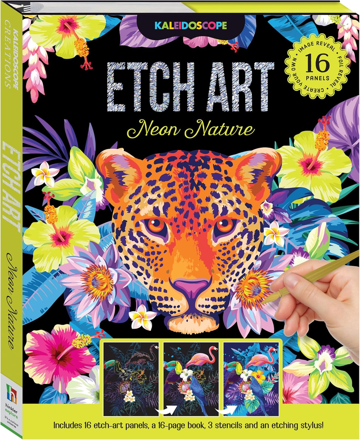 Kaleidoscope Etch Art Creations Neon Nature &ndash; Etch-Art Panels & Stencils Included &ndash; Explore Vibrant Flowers & Plants &ndash; Fun Creative Activity for Kids Aged 8-12 image number 4