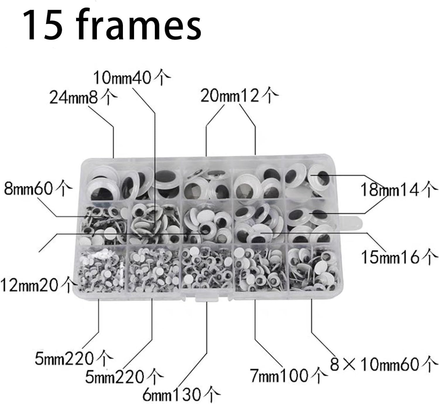 1280 PCS Googly Eyes for Crafts，Googly Eyes Self Adhesive Black White Plastic Googlys Eyess ，Mixed Assorted Sizes Sticker Eyess for DIY Crafts Decoration image number 5