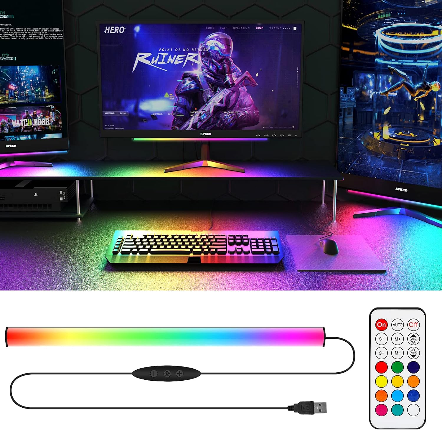 WILLED under Monitor Light Bar, RGBIC Dreamcolor Ambient Gaming Lights, Ambiance Backlights with Remote Controller, 5V USB Powered, for Gaming, PC Setup, Desk Stand, Room Decoration image number 3
