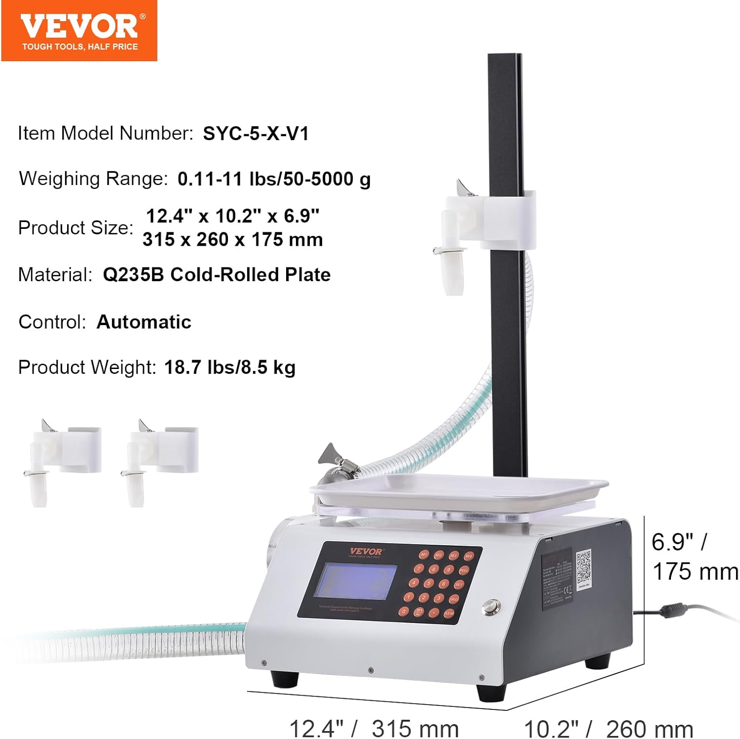 VEVOR Liquid Filling Machine, 50-5000 G Weighing Capacity, Automatic Bottle Filler Machine Bottling Machine Gear Pump Digital Control for Honey, Oil, Wine, Detergent, Viscous Liquids (Single Nozzle) image number 4
