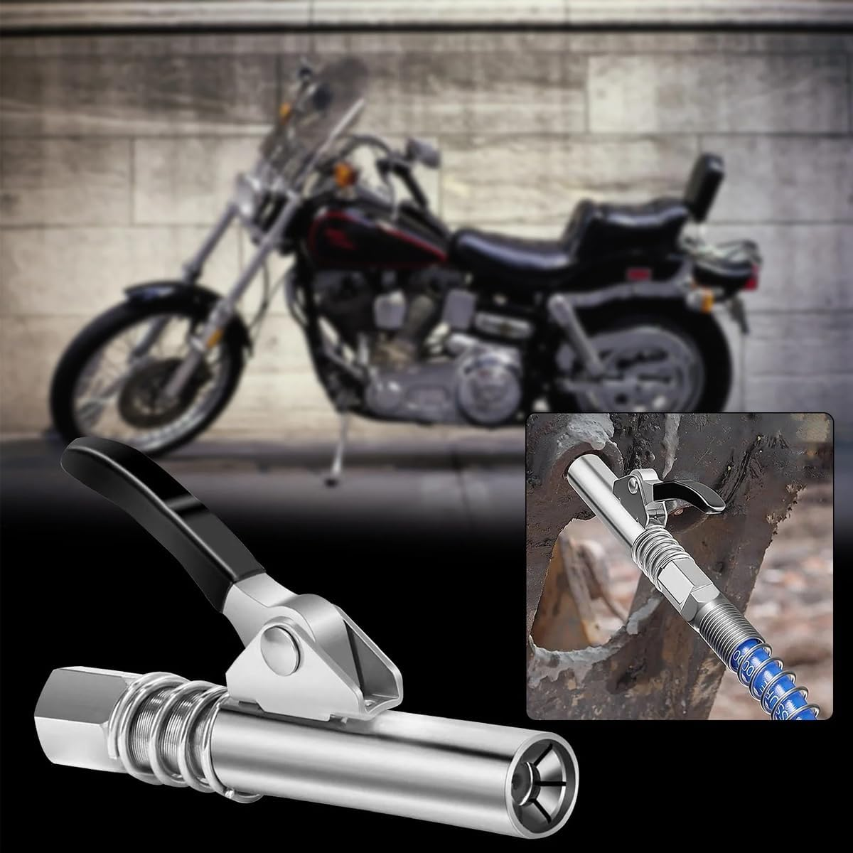 AIMALL Heavy-Duty Quick Release Grease Gun Coupler - NPTI/8 Compatibility, 10000 PSI Maximum Pressure, Metal Build for Durability image number 6