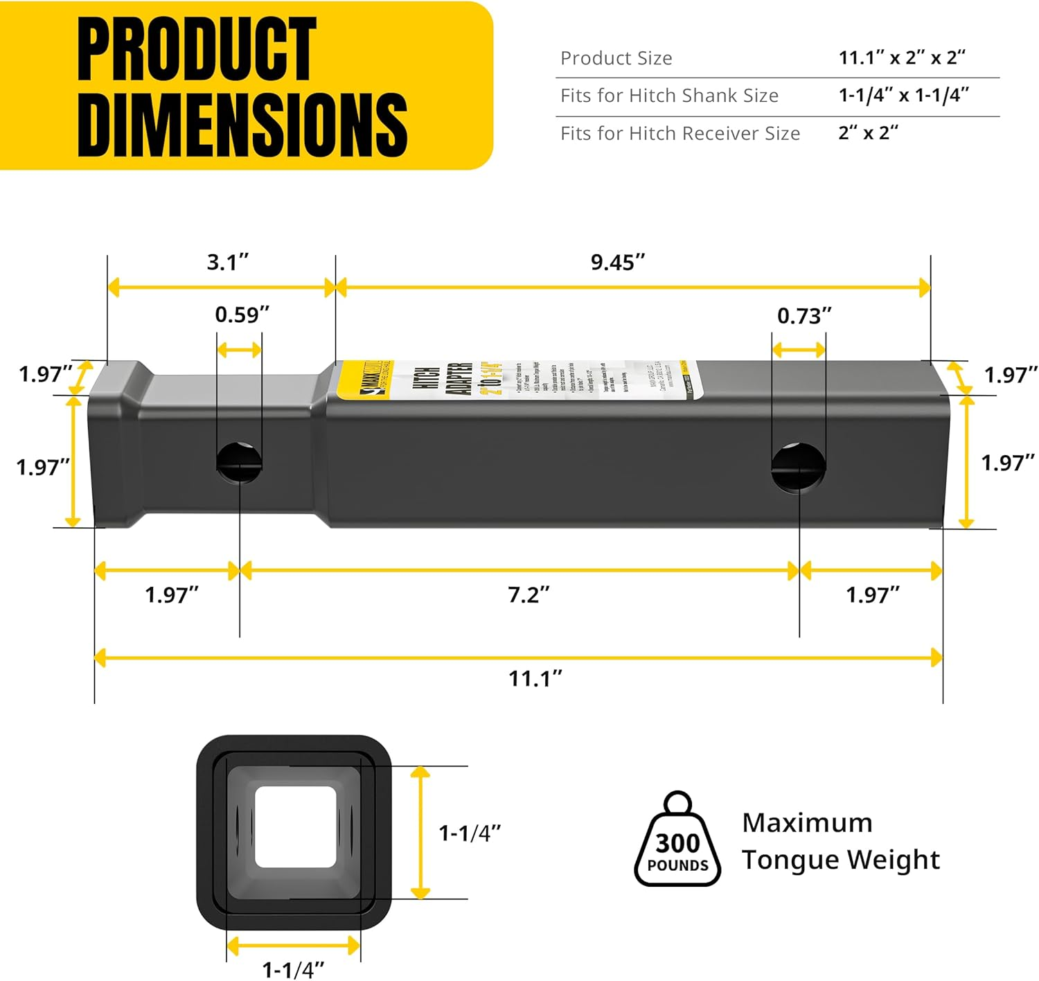 Maxxhaul 70033 2 Inch to 1-1/4 Inch Trailer Hitch Receiver Adapter/Extension