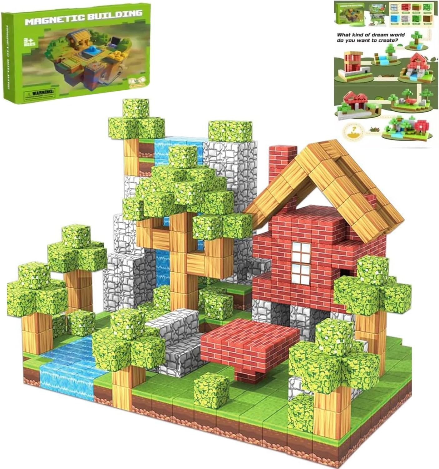 Magnetic Building Blocks,100Pcs Build Forest & Mine Adventure Magnet World, Construction Cubes with Multiple Patterns for Creative, STEM Montessori Sensory Stacking Toy Gifts for Kids image number 6