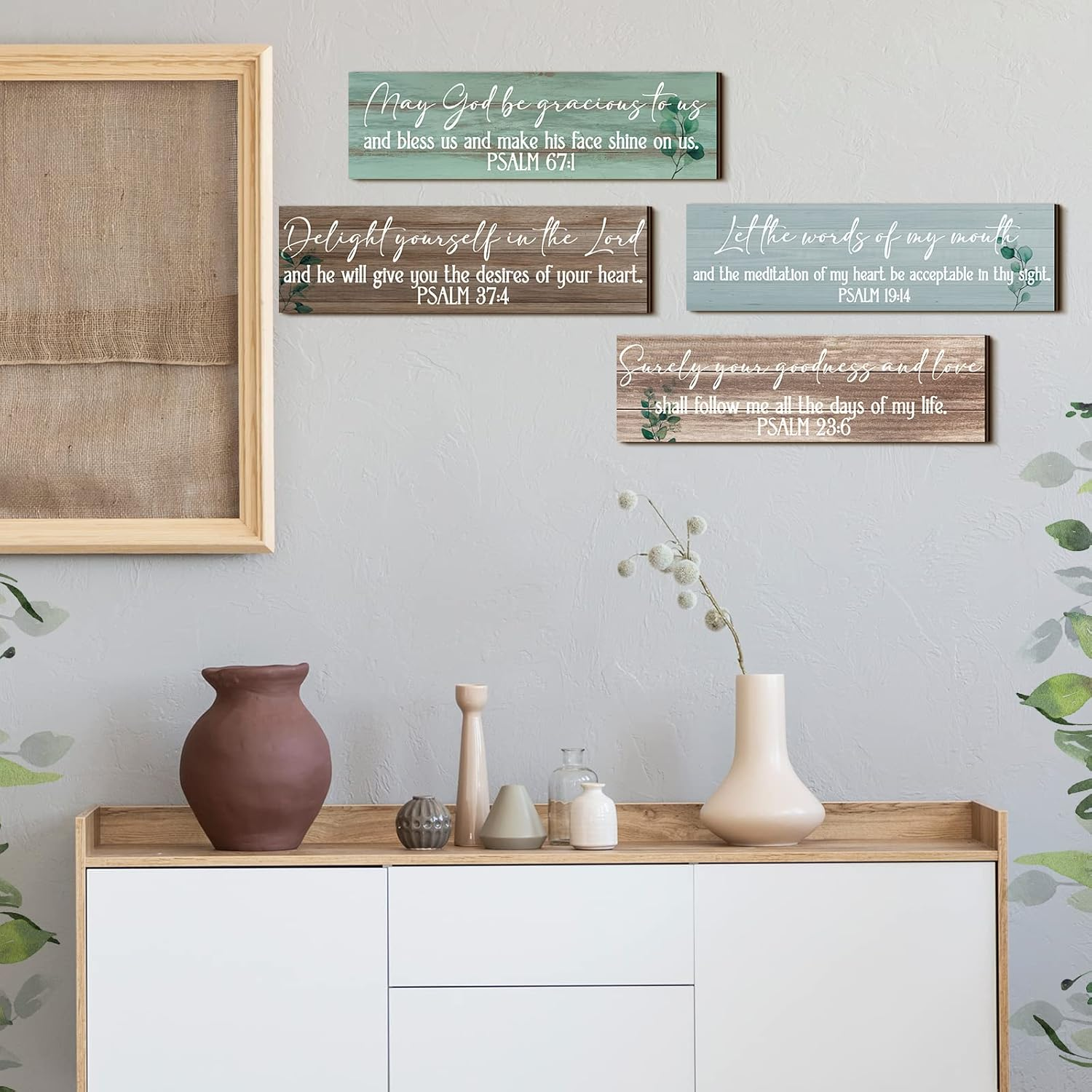 Yulejo 4 Pieces Bible Verses Wall Decor Psalms Scripture Wooden Christian Sign Rustic Wall Art Prayer Decorations for Home (Delicate Style)