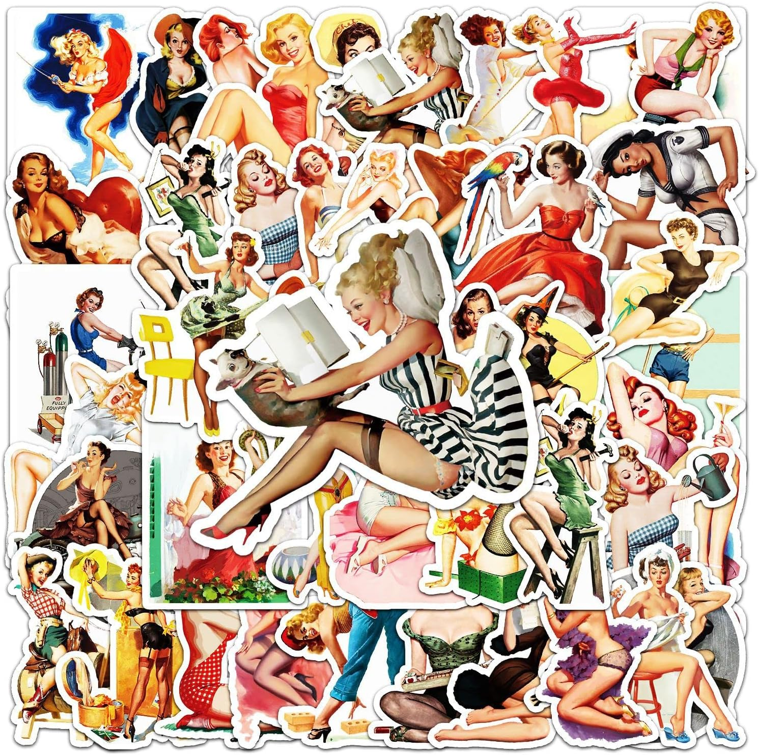 Sexy Pinup Girl Stickers,50 PCS Retro Motorcycle Girl Graffiti Vinyl Waterproof Decals for Water Bottles Computer Bicycle Skateboard Luggage Phone Pad Laptop Kids Teens Stickers Pack - Blue image number 6