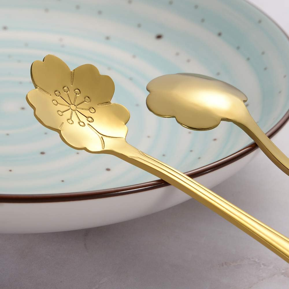 Ansaw 8 Pcs Flower Spoon Set, Stainless Steel Reusable Tea Scoops for Stirring, Coffee, Mixing, Sugar, Dessert, Cake, Ice Cream - Tableware for Tea Parties (Length: 4.9 Inch, Gold) image number 5