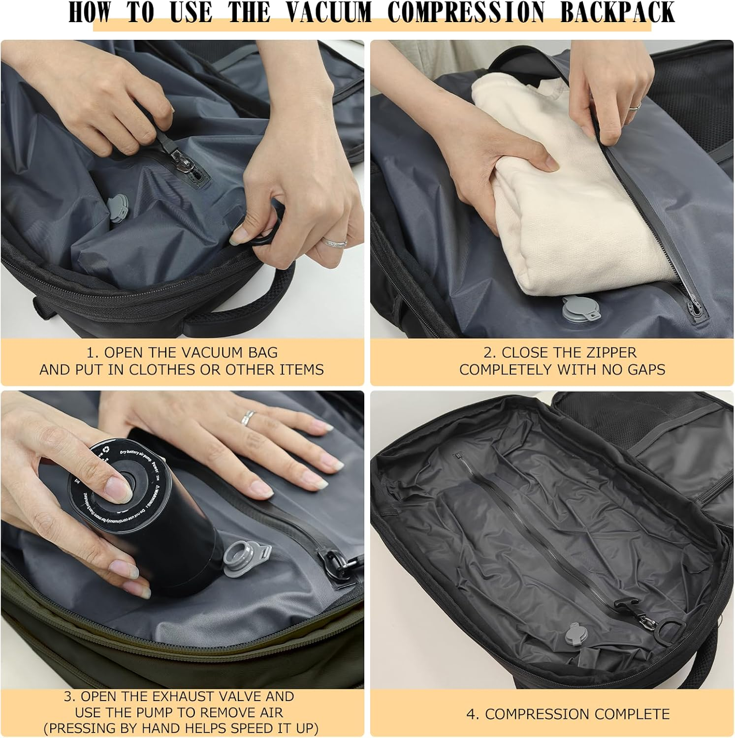 Vacuum Backpack Travel Bag Alepeak Vacuum Carry Travel Backpack with Pump Fit Laptop 17 Inch Expandable Compression Business Rucksack Carry on Cabin Size USB Charging for Men Women