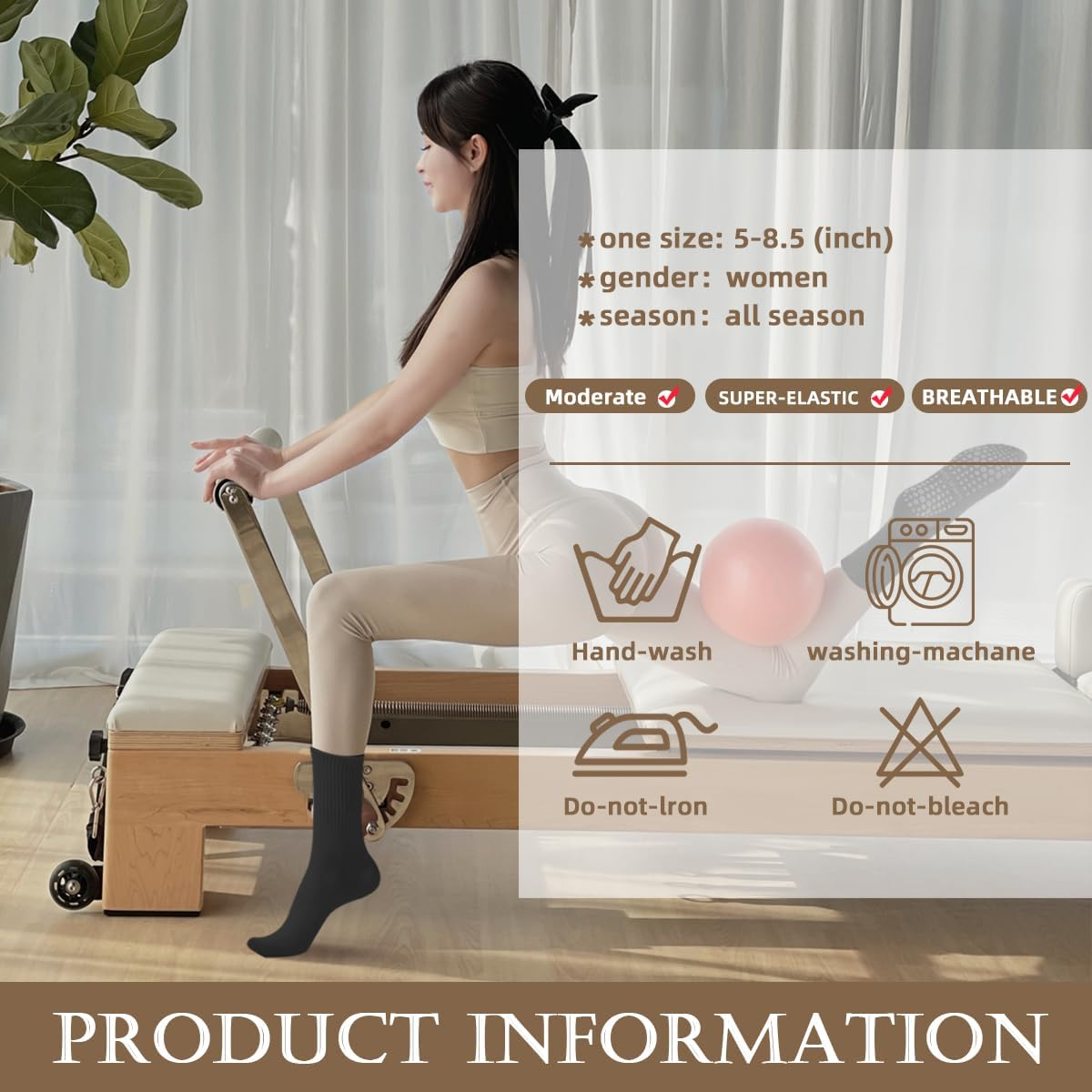 ZANZER Pilates Yoga Socks with Grips for Women,Non-Slip Reformer Yoga Pilates Grip Socks for Sport,Hospital,Ballet,Barre,Dance,Barefoot image number 6