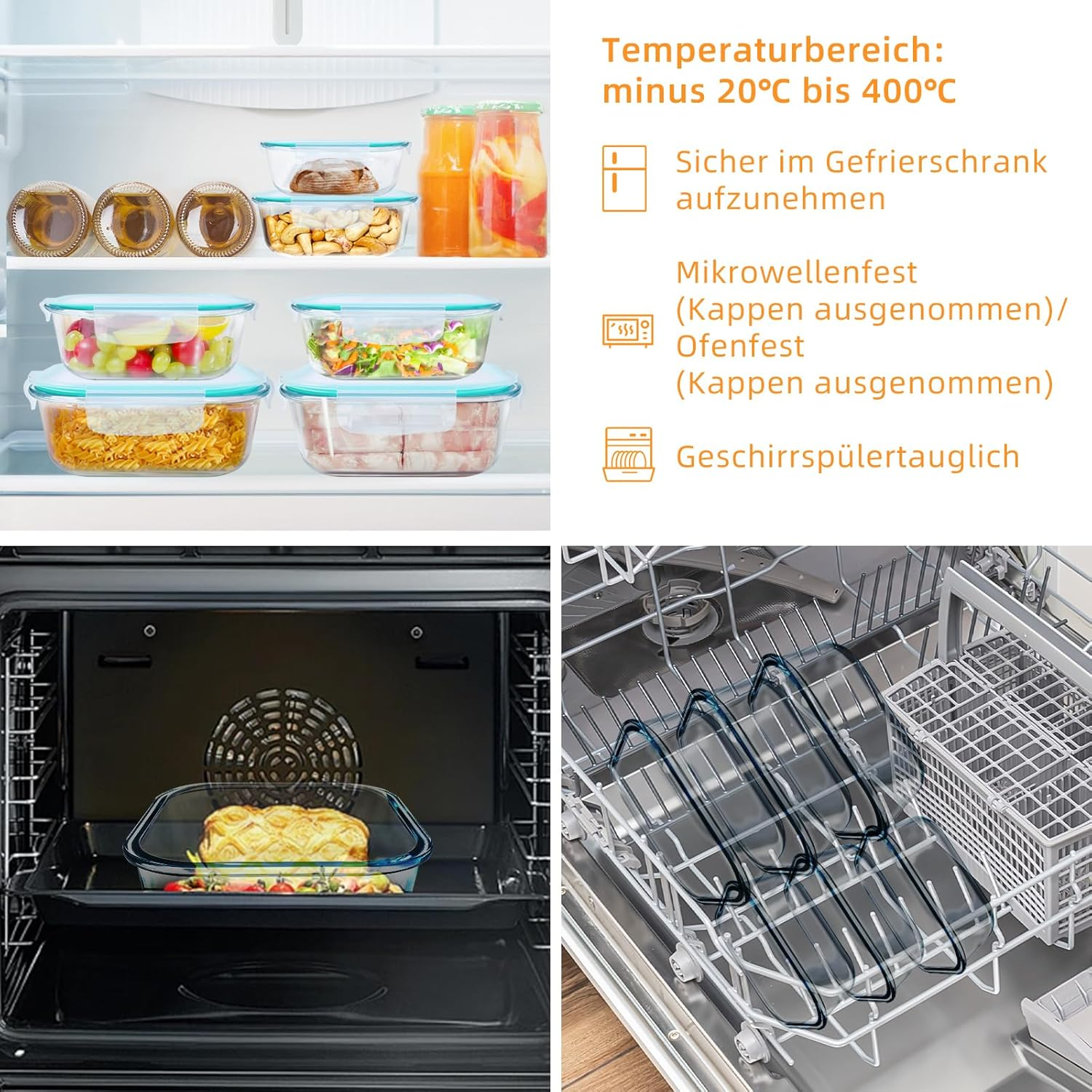 Meal Prep Boxes Glass Containers with Lid, Dishwasher Food Storage Containers with Lid, Microwave and Freezer Friendly, Leak-Proof (Light Green, 320+520+800+1200Ml) image number 2