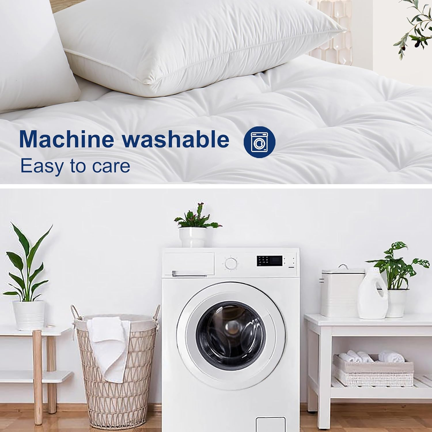 Mumullum 1200GSM Mattress Topper Queen Size, Extra Thick Breathable Fiber-Filled Fitted Mattress Pad, Machine Washable Hypoallergenic for 40CM Deep Pocket image number 4