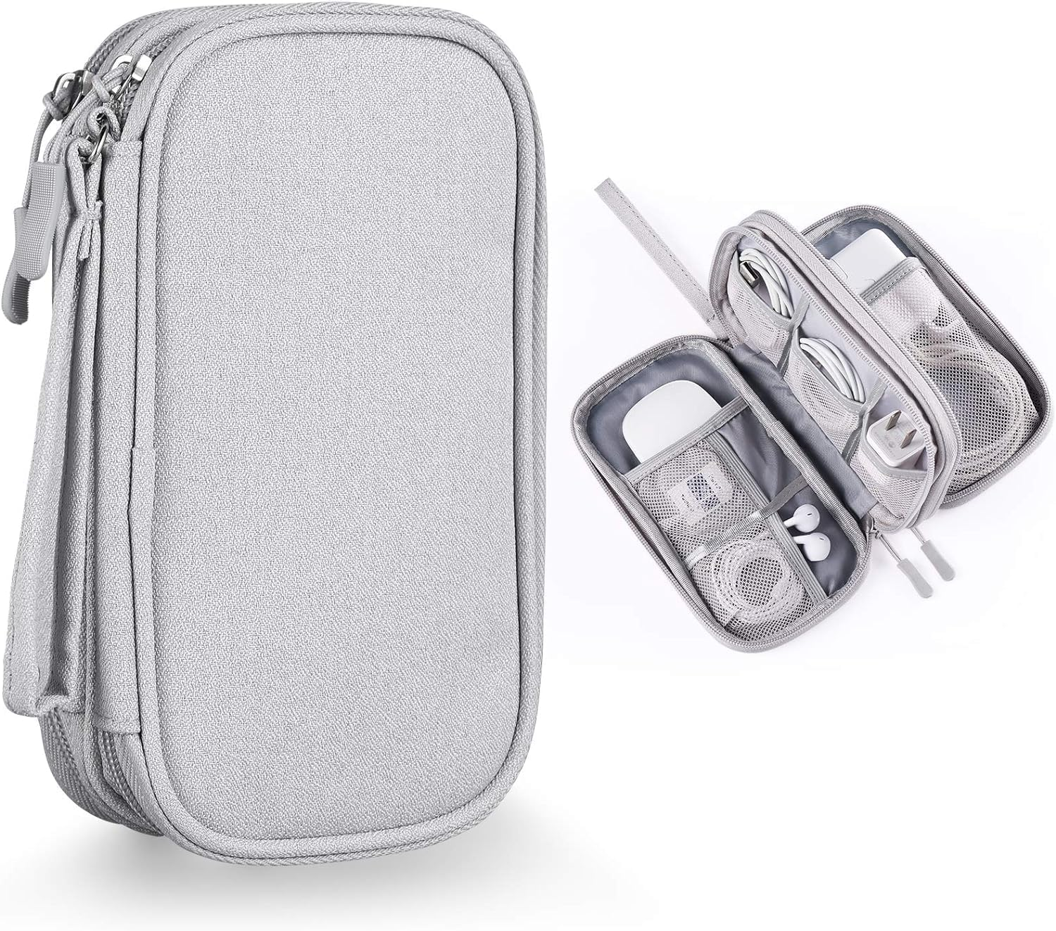 Electronics Accessories Cases, Travel Cable Organizer Pouch Bag, Portable Waterproof Double-Layer All-In-One Storage Bag, Charger&Usb Cable/Power Bank/Magic Mouse/Earphones (Grey)