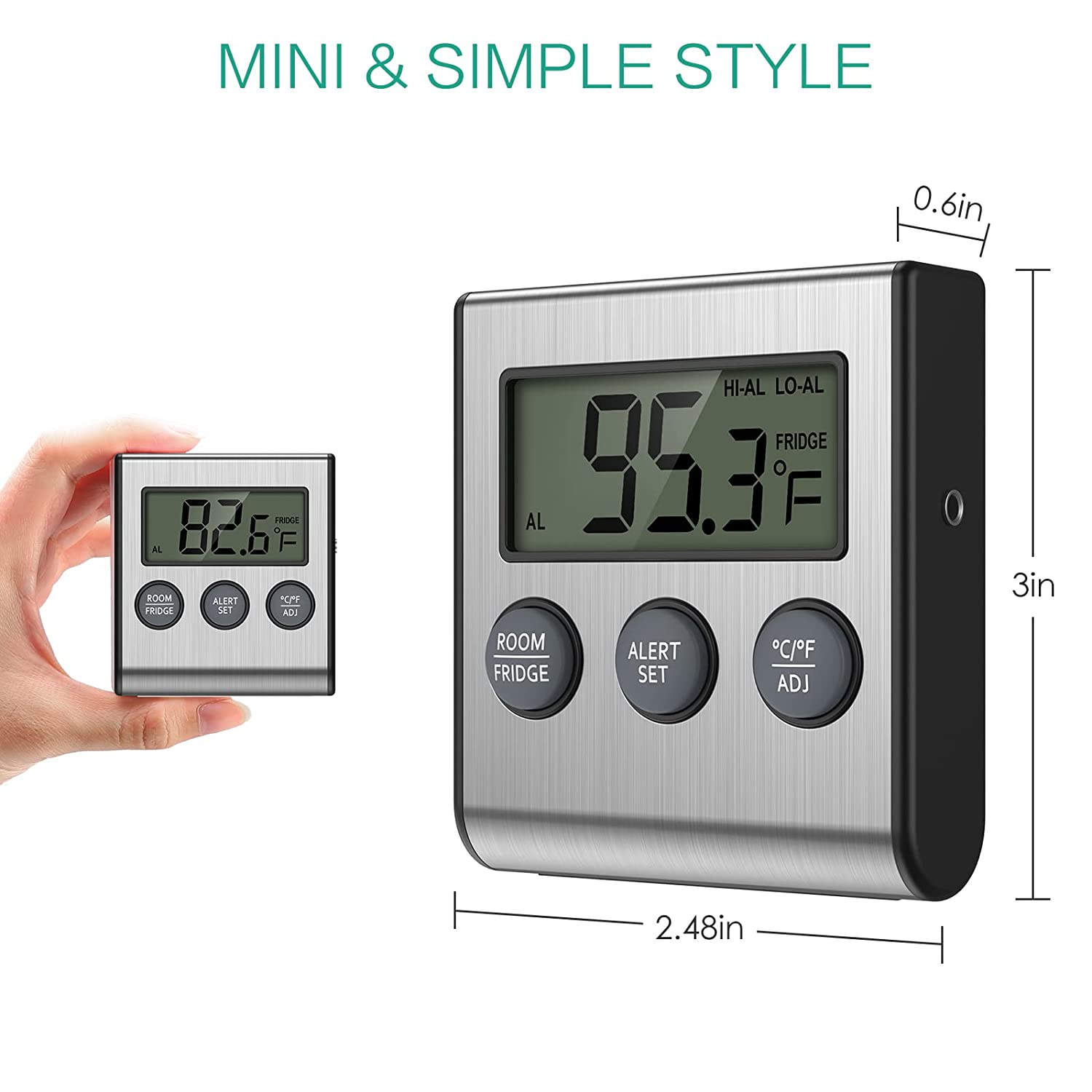 ORIA Digital Refrigerator Thermometer, Fridge Thermometer with High Low Temperature Alarm, Memory Function, Battery Operated - Black