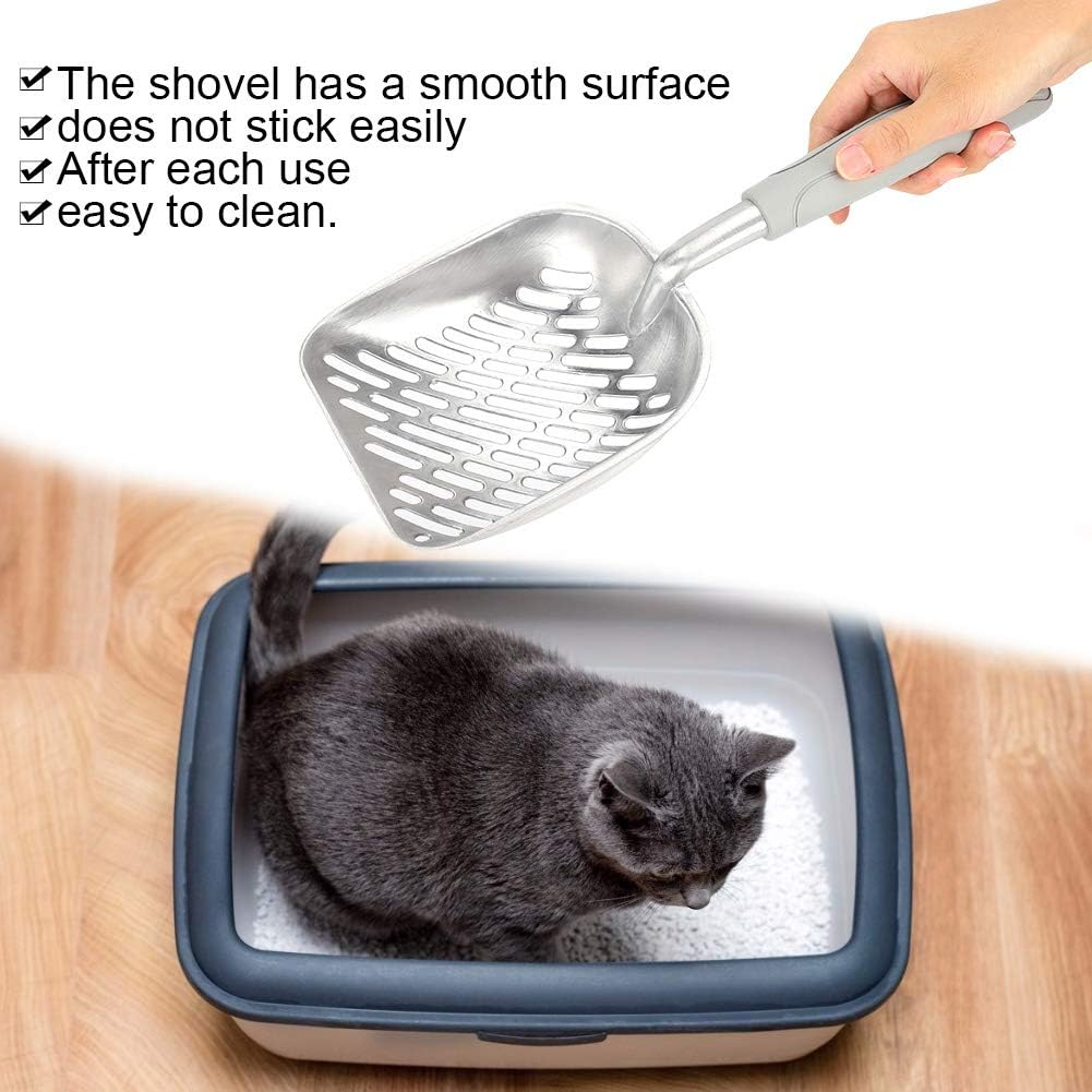 Kitty Metal Scooper, Stainless Steel Easy to Use Cat Litter Scoop with Anti‑Skid Handle for Poop Sifting(Grey) image number 3