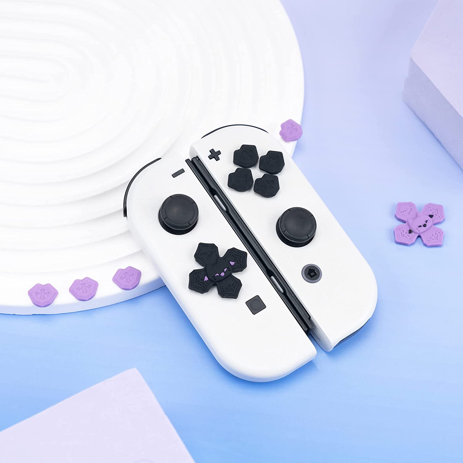 Geekshare Soft Silicone Pastel Cross D-Pad Button Caps Set - ABXY Key Buttons Sticker Compatible with Switch/Oled Game Console (Spooky Cat) image number 5
