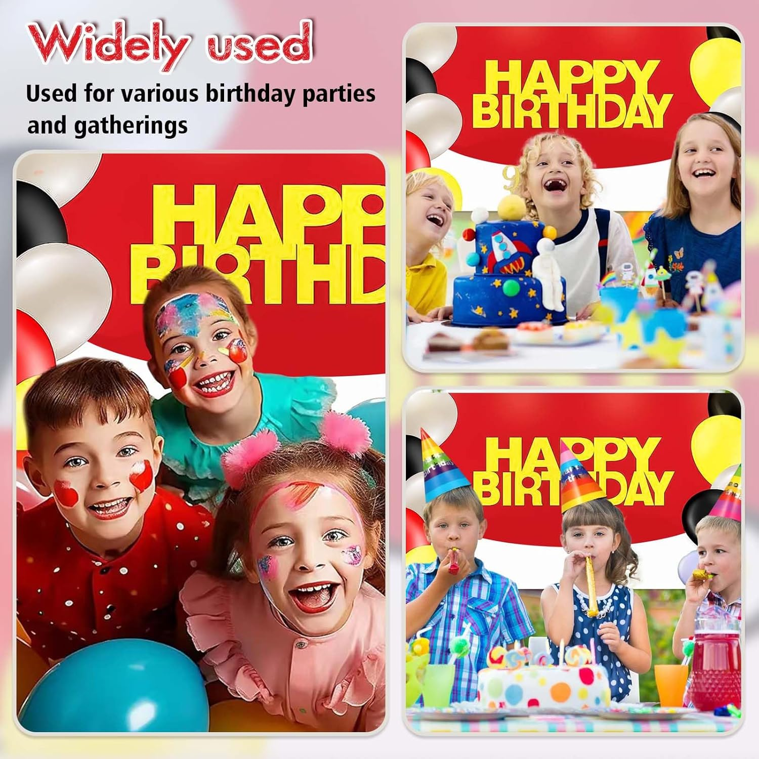 6.1 X 3.6 Feet Red White Ball Birthday Backdrop Extra Large Happy Birthday Photography Backdrop Party Background Banner for Kids Birthday Party Decoration image number 5