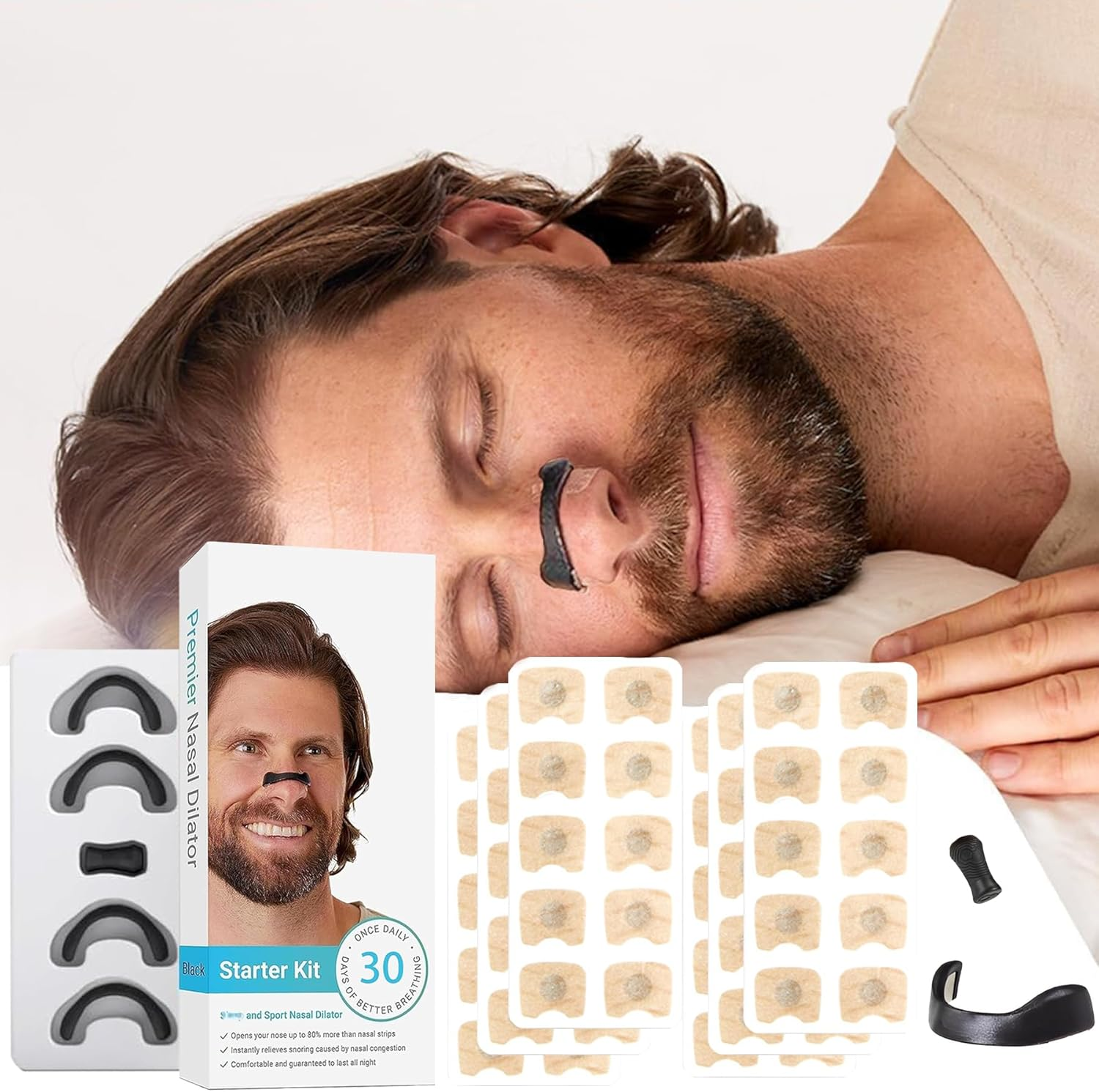 Nasal Strip, IGGDOQI 60 Pcs Anti-Snoring Sleep Nose Strips, Intake Breathing Nose Magnets, Boost Oxygen Intake, Reduce Snoring, Improve Sleep Quality, for Men & Women (Black)