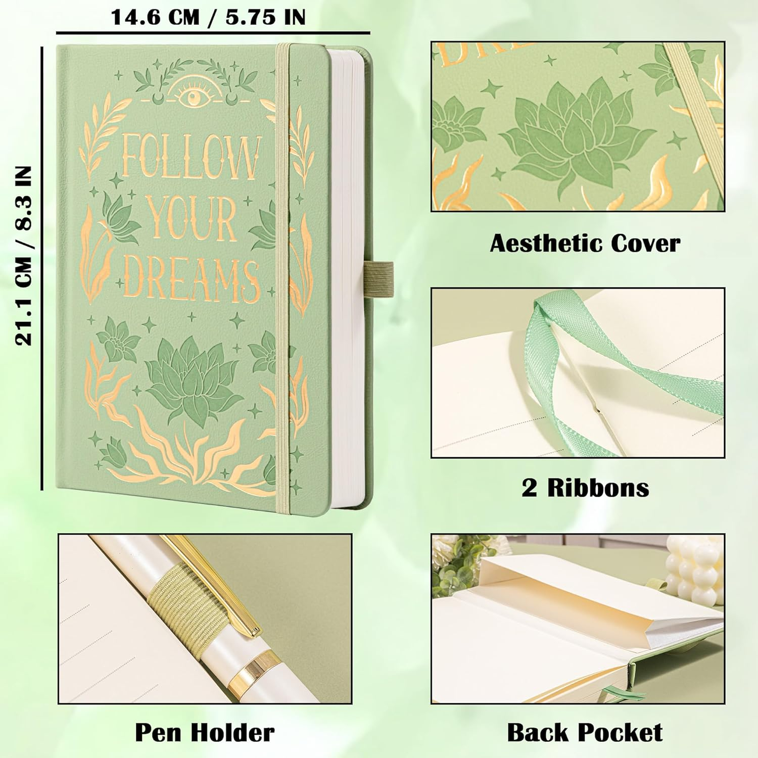 MGGAO College Rule Notebook for Women Men, 318 Numbered Pages Journal, A5 Butterfly Floral Journals for Writing, Aesthetic Notebooks, Work School Note Taking, 5.4" X 8.4" image number 3