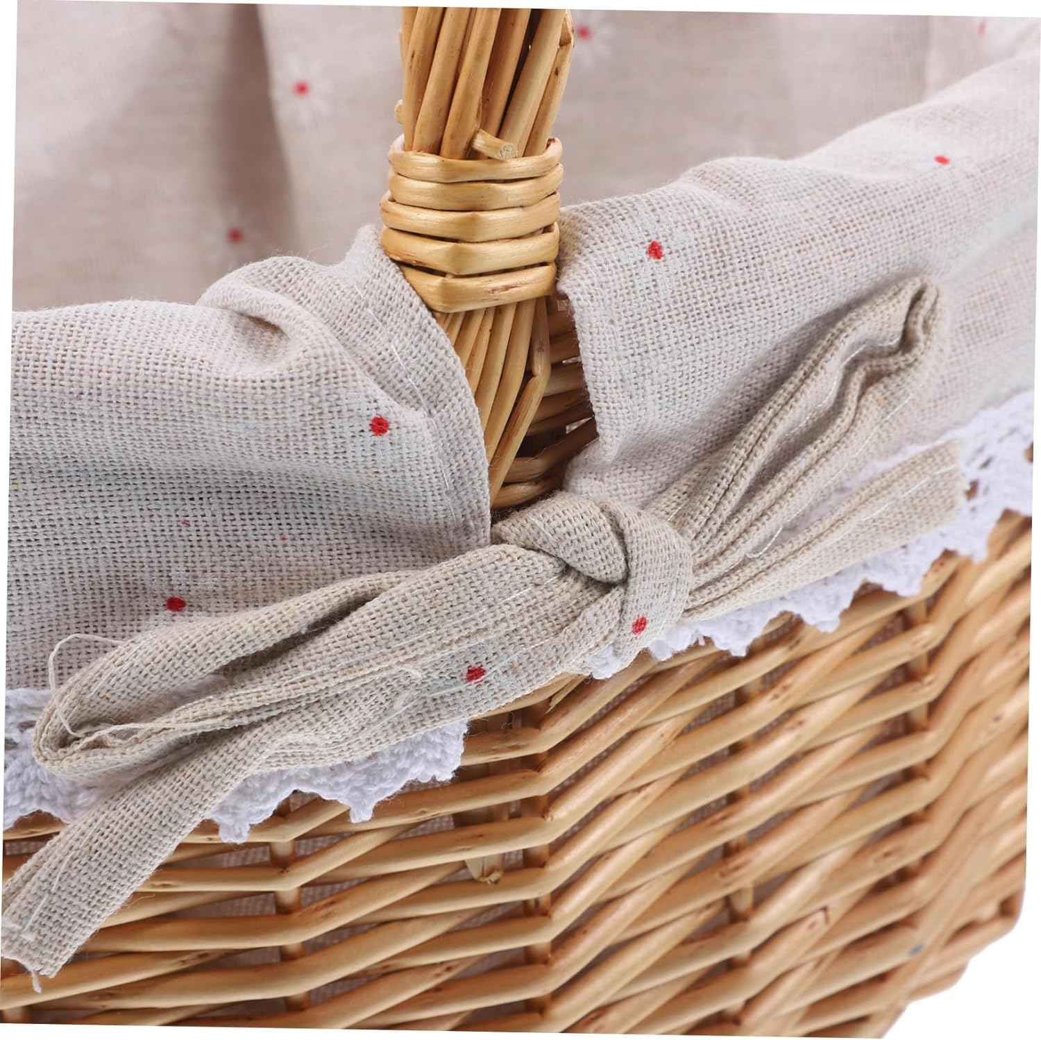1Pc Wicker Woven Storage Basket with Linen Cloth Lining Versatile Basket for Wedding Blanket Storage Elegant Natural Design