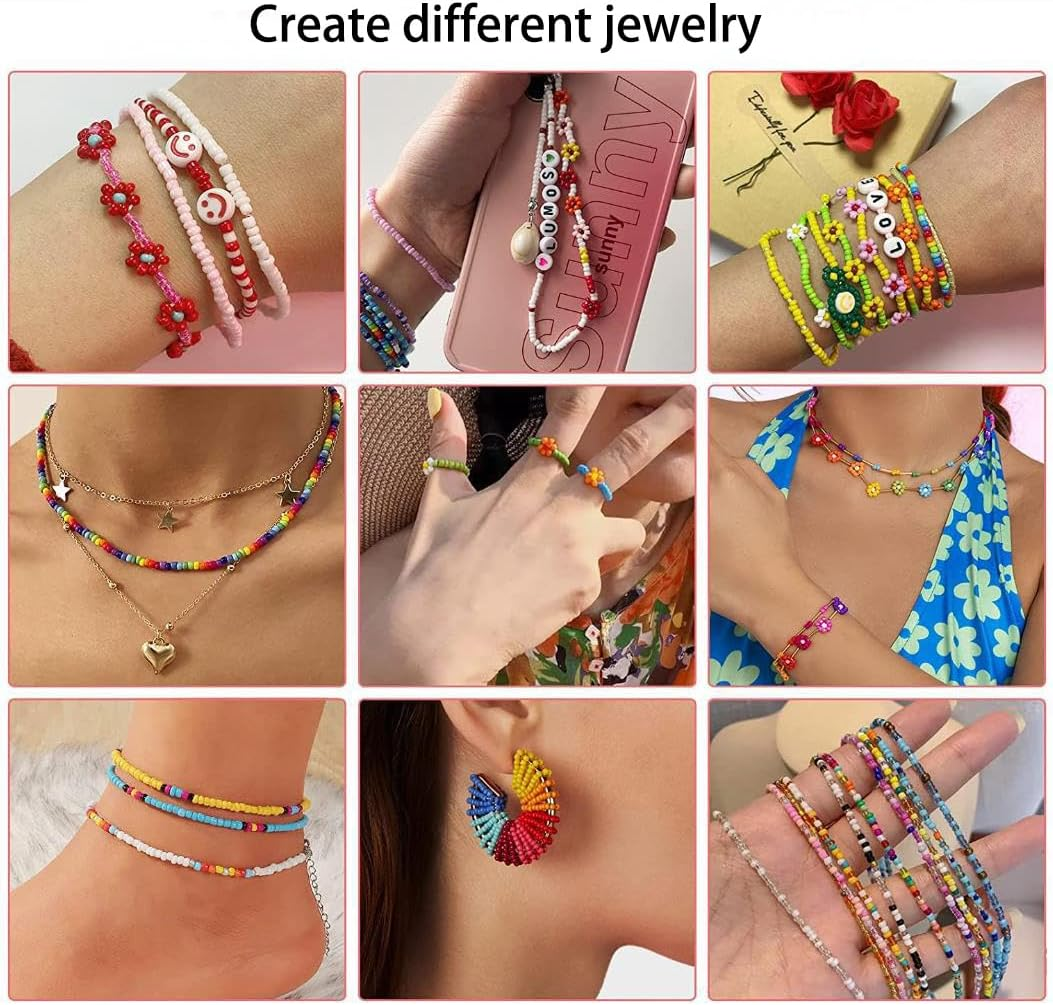 Bracelets Making Kit,24 Colors 16800Pcs Seed Beads with Pendant Charms Kit Letter Beads and Elastic Strings for DIY Craft, Bracelets, Necklace, Making Kit, Hand Making image number 1