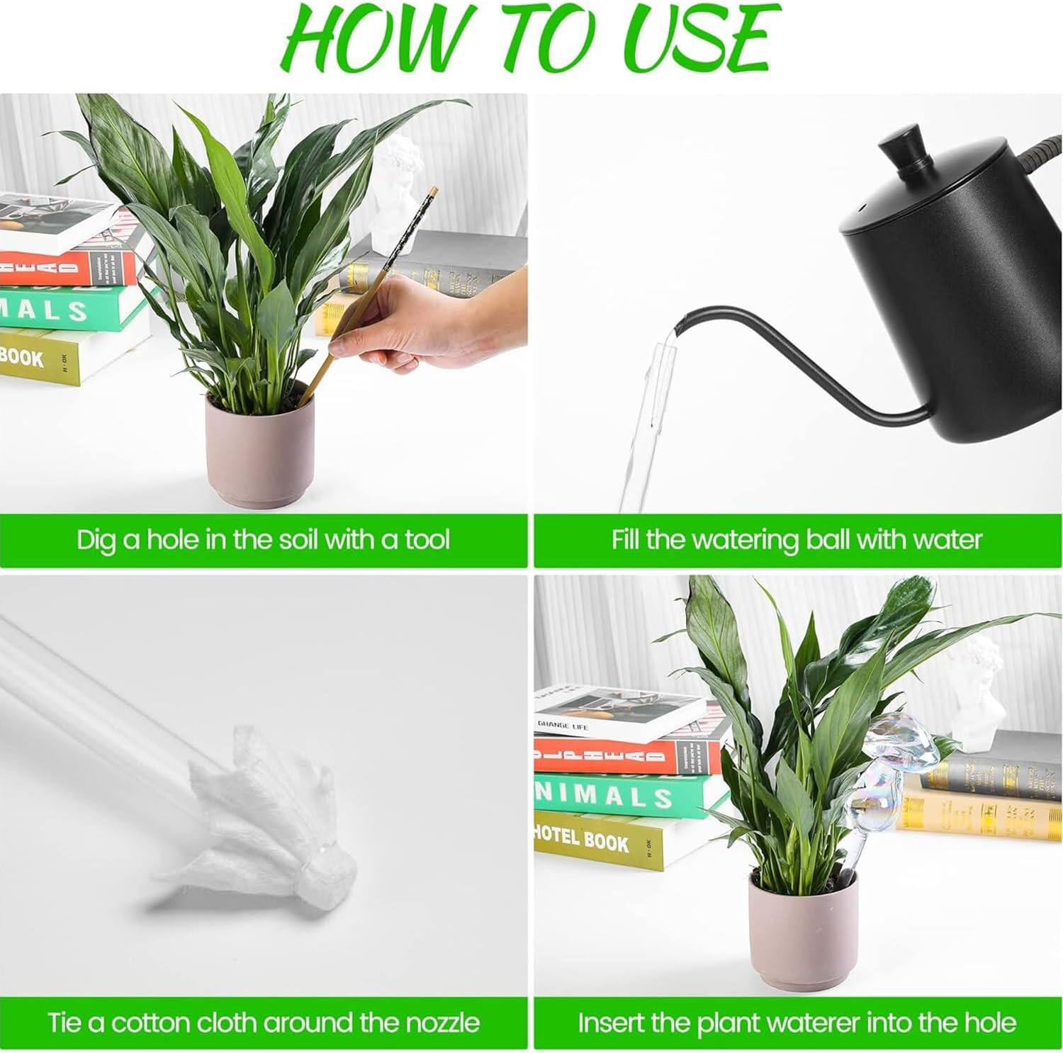 Plant Watering Globes - 4 Pack Iridescent Rainbow Gradient Color Clear Mushroom Self Watering Spikes-Plant Watering Bulbs Devices for Indoor and Outdoor Plants - Measures 9" L X 2.7" D image number 3