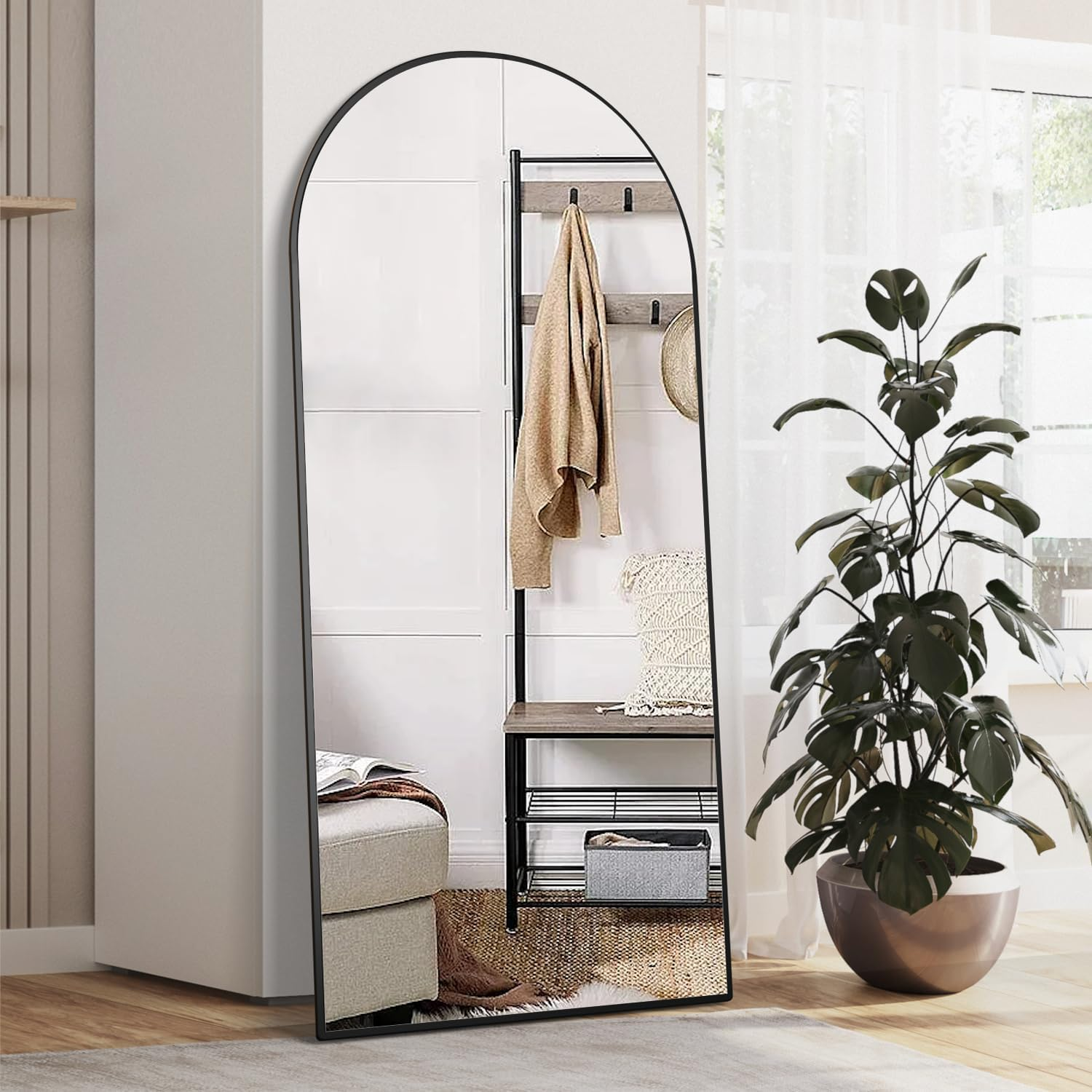 Arch Full Length Mirror Arched Floor Mirror 165 X 60Cm with Stand Large Wall Mirror Full Body Mirror Black Standing Hanging or Leaning against Wall for Bedroom Entry, Bedroom, Living Room image number 5