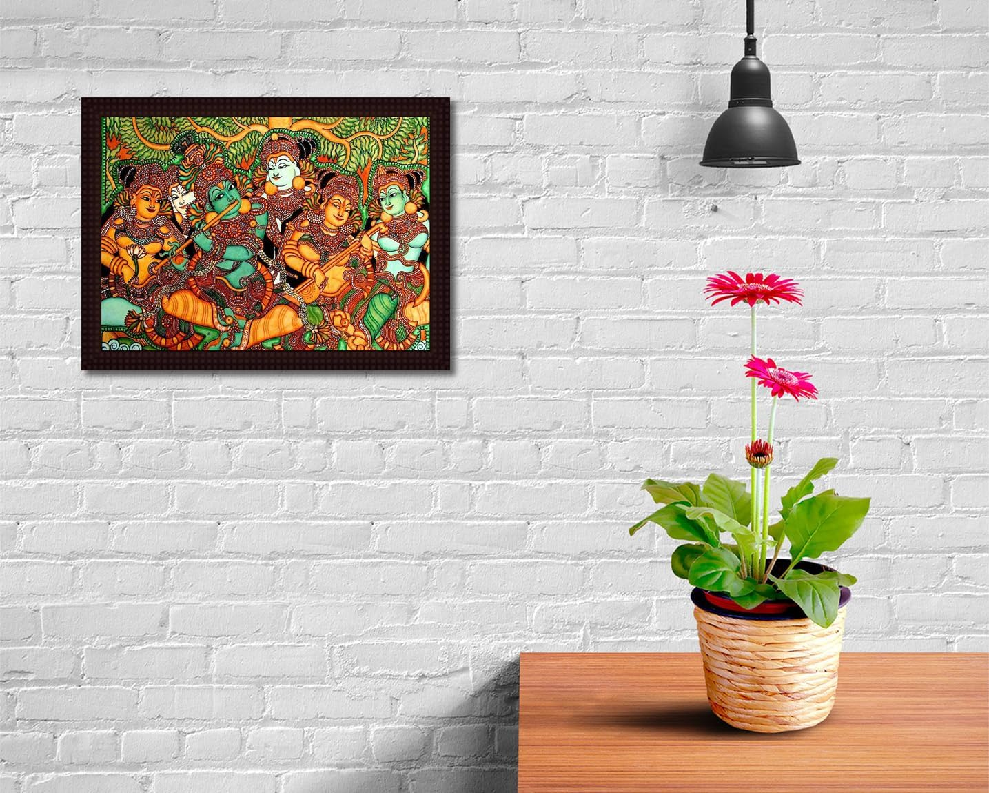 Tamatina Wooden Texture Frame Canvas Kerala Mural Art Painting with 2Mm Glass (40X30-Cms) image number 5