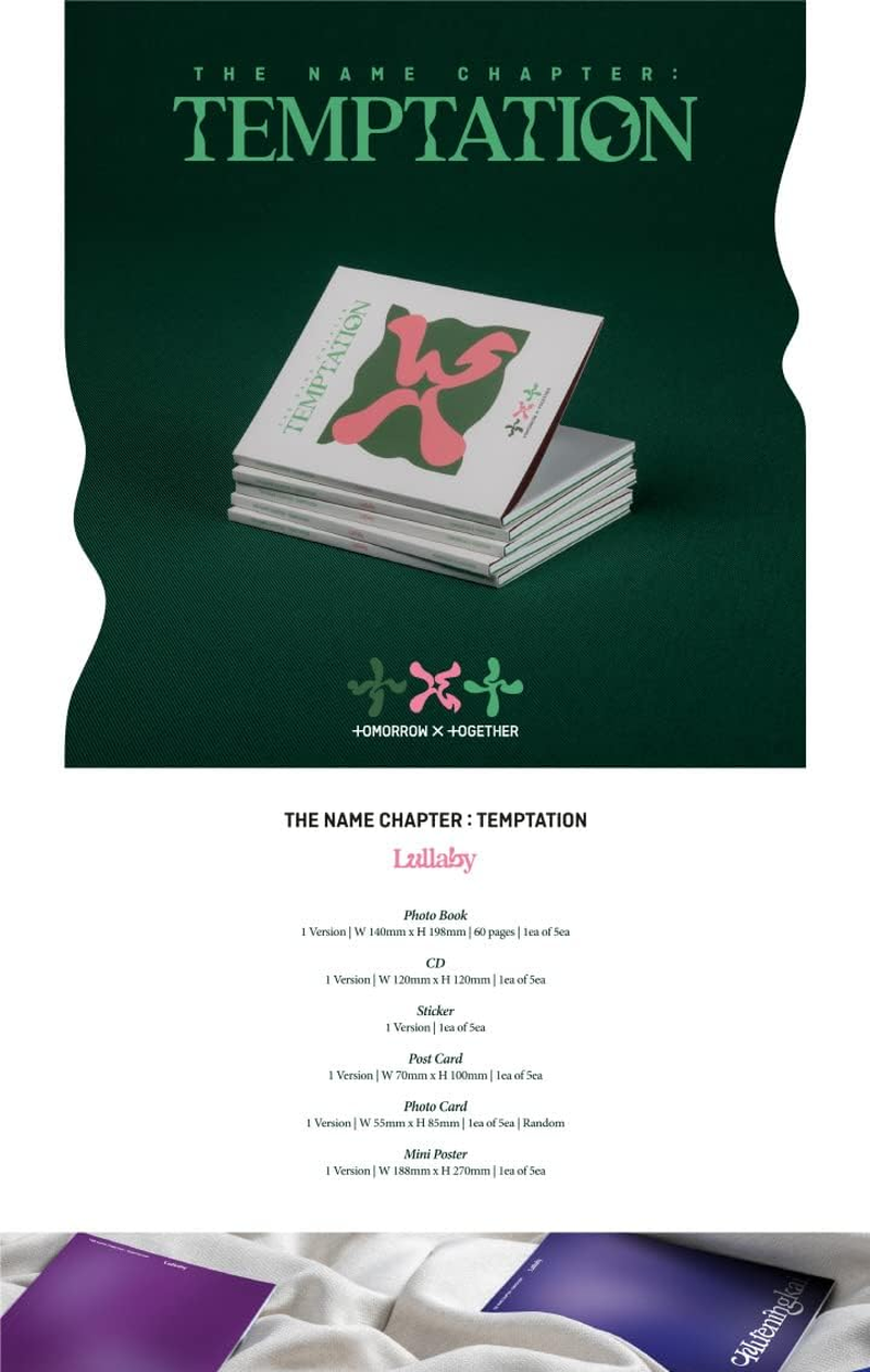 TXT the Name Chapter : TEMPTATION 5Th Mini Album Lullaby Version Cd+1P Mini Poster on Pack+60P Photobook+1Ea Sticker+1P Postcard+1P Photocard+Tracking Sealed TOMORROW X TOGETHER image number 2