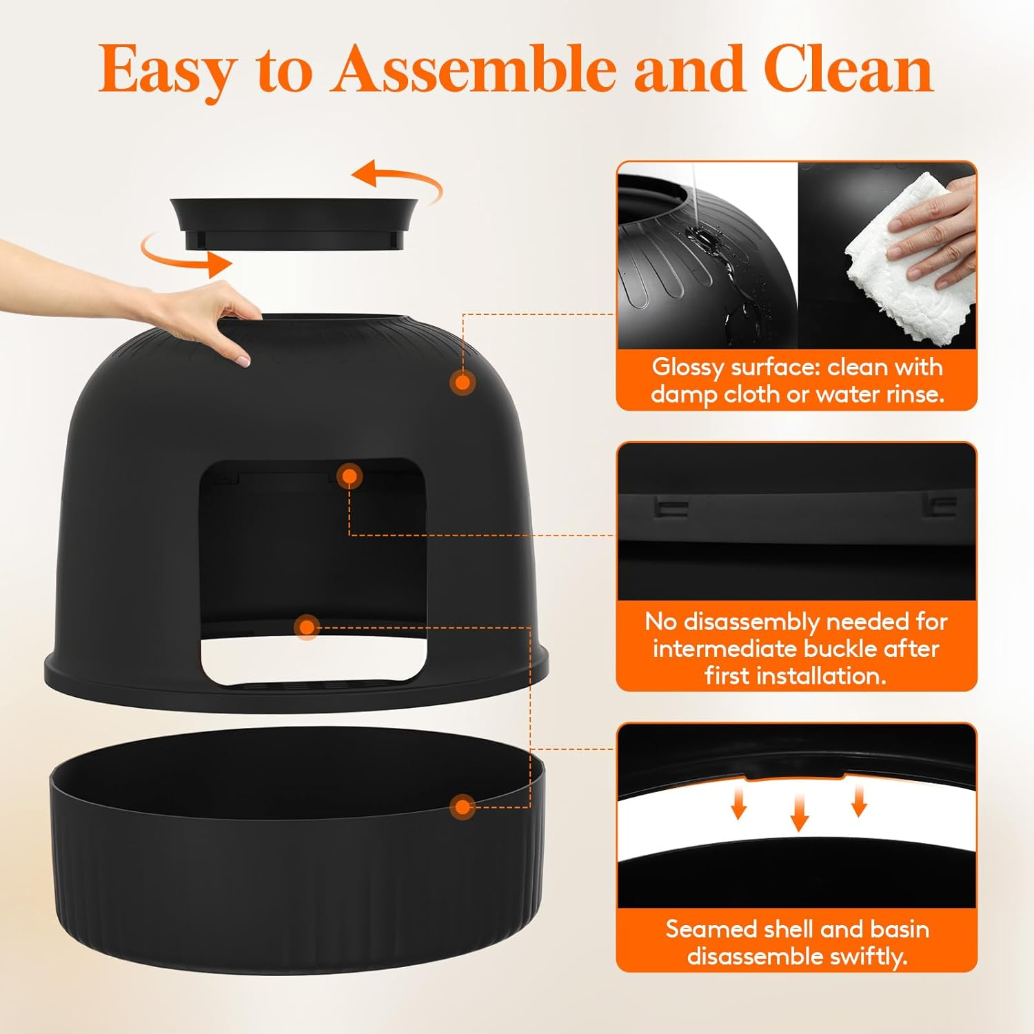 Lifewit Litter Box Cat with Faux Plant & Scoop, Hidden Enclosure Litter Tray with Odor Control & Carbon Filter in Living Room, Bedroom, Corner, Black image number 5