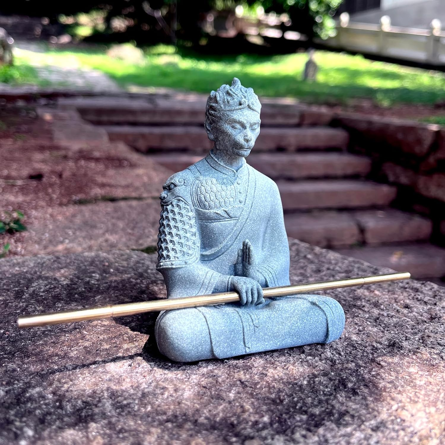Buddha Statue Wukong Monkey Statue, Zen Garden Decor, Monkey King Prayer Figurine,Feng Shui Ornaments for Outdoor Gardens&Indoor Meditation, Statues for Home Office Fish Tank Aquarium Decor (White)
