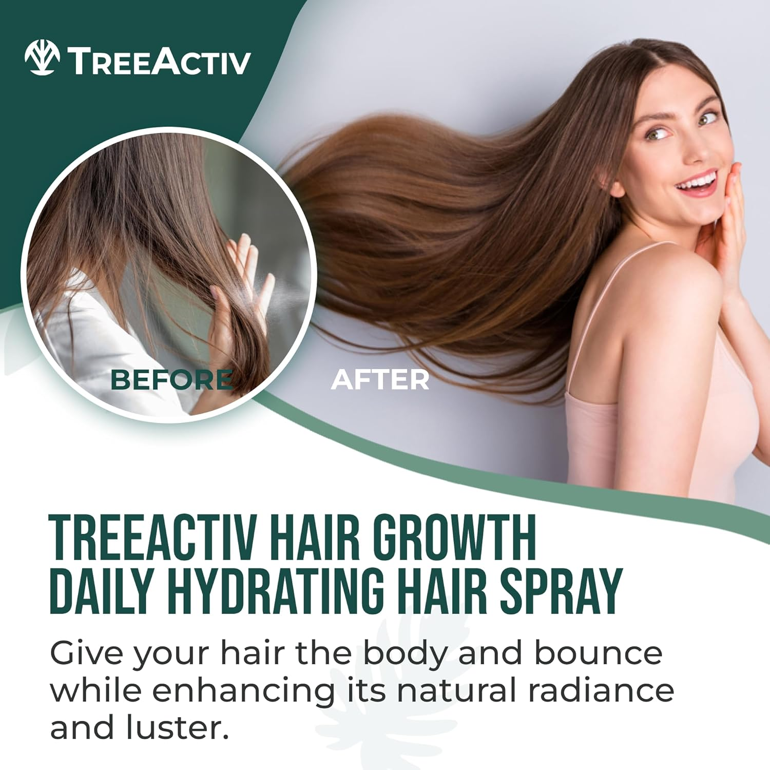 Treeactiv Hair Growth Daily Nourishing Spray Natural Leave in Conditioner anti Frizz Reduce Curly Frizzy Hair Argan Oil Biotin Keratin Silk Aminos Tea Tree (Bamboo Sugarcane) image number 2