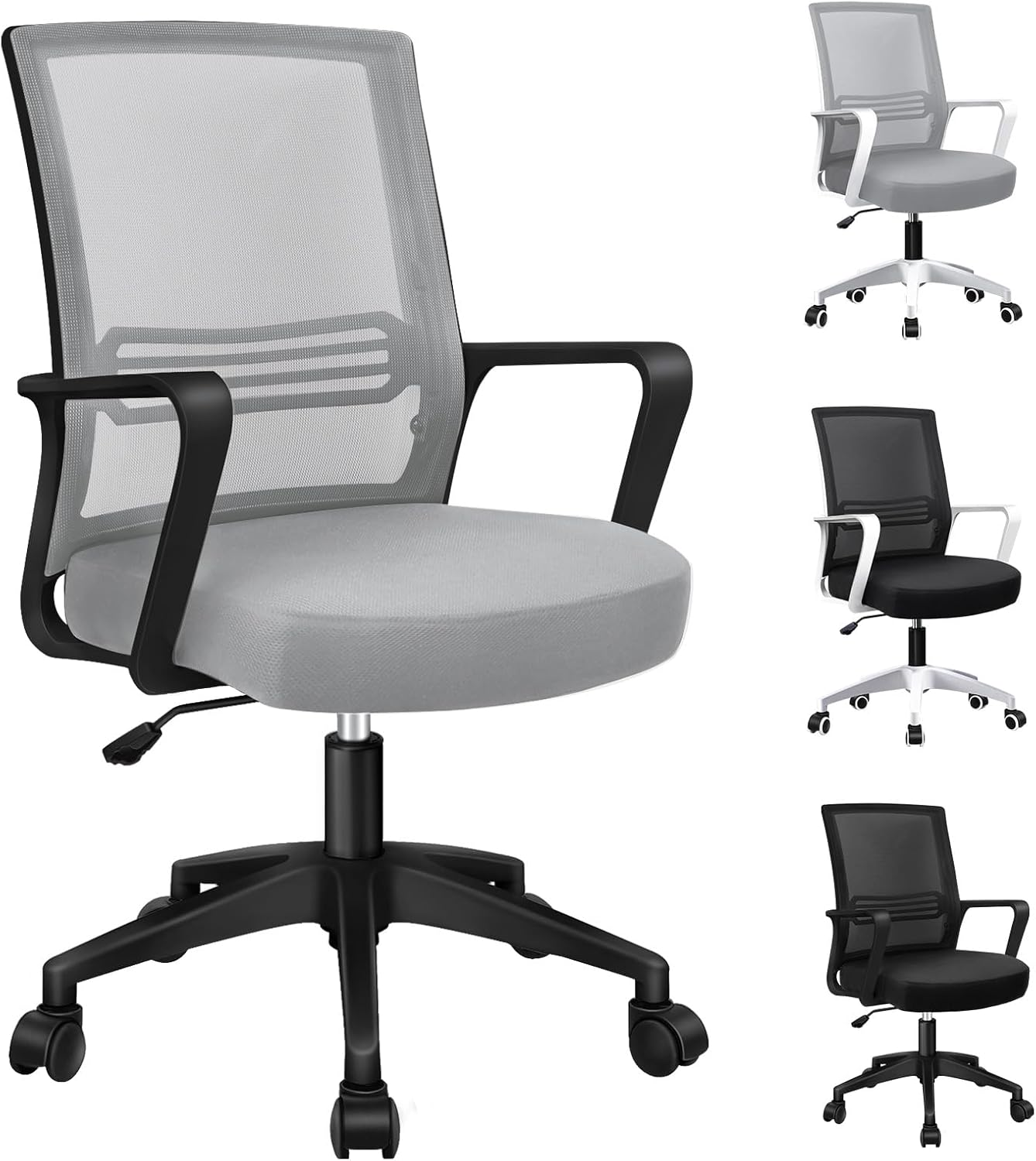 ALFORDSON Mesh Office Chair with Sgs-Approved Gas-Lift, Mid Back Executive Computer Desk Chair, Fabric Seat Gaming Racing Chair, Max 180Kg Loading(Fina Black Grey)