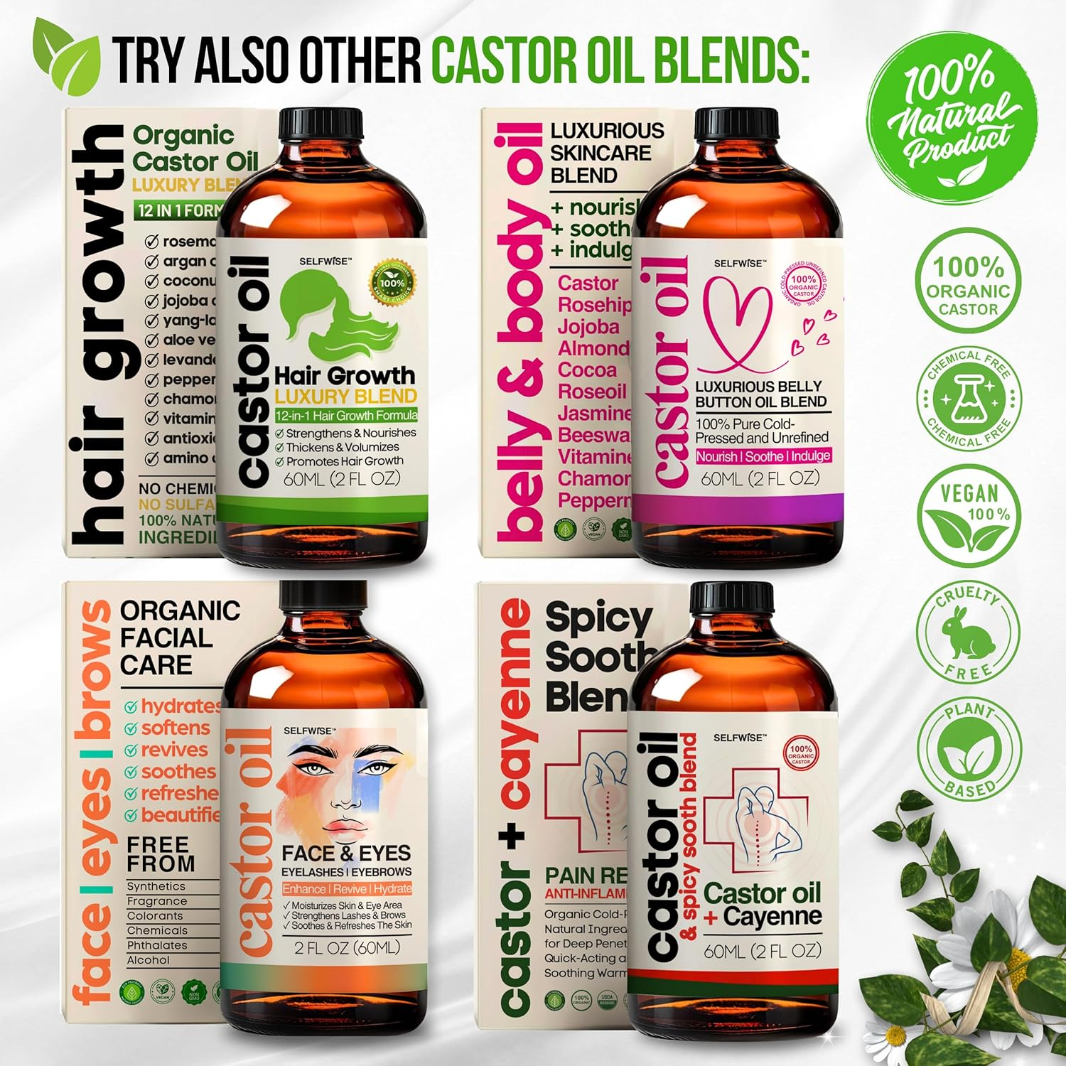 Organic Castor Oil with Cayenne Pepper - Skin-Nourishing, Soothes Muscles & Joints, Enriched with Vitamin E for Men and Women. Ideal for Daily Comfort image number 5