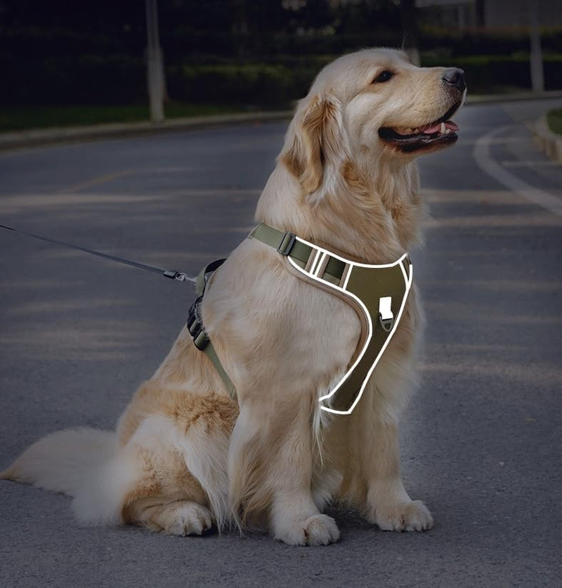Escape Proof Dog Harness - No Pull Dog Harness with Handle, Soft Padded Reflective and Adjustable Full Body Pet Harness Vest for Medium Large Dogs Walking Hiking Training (Army Green, Small) image number 5