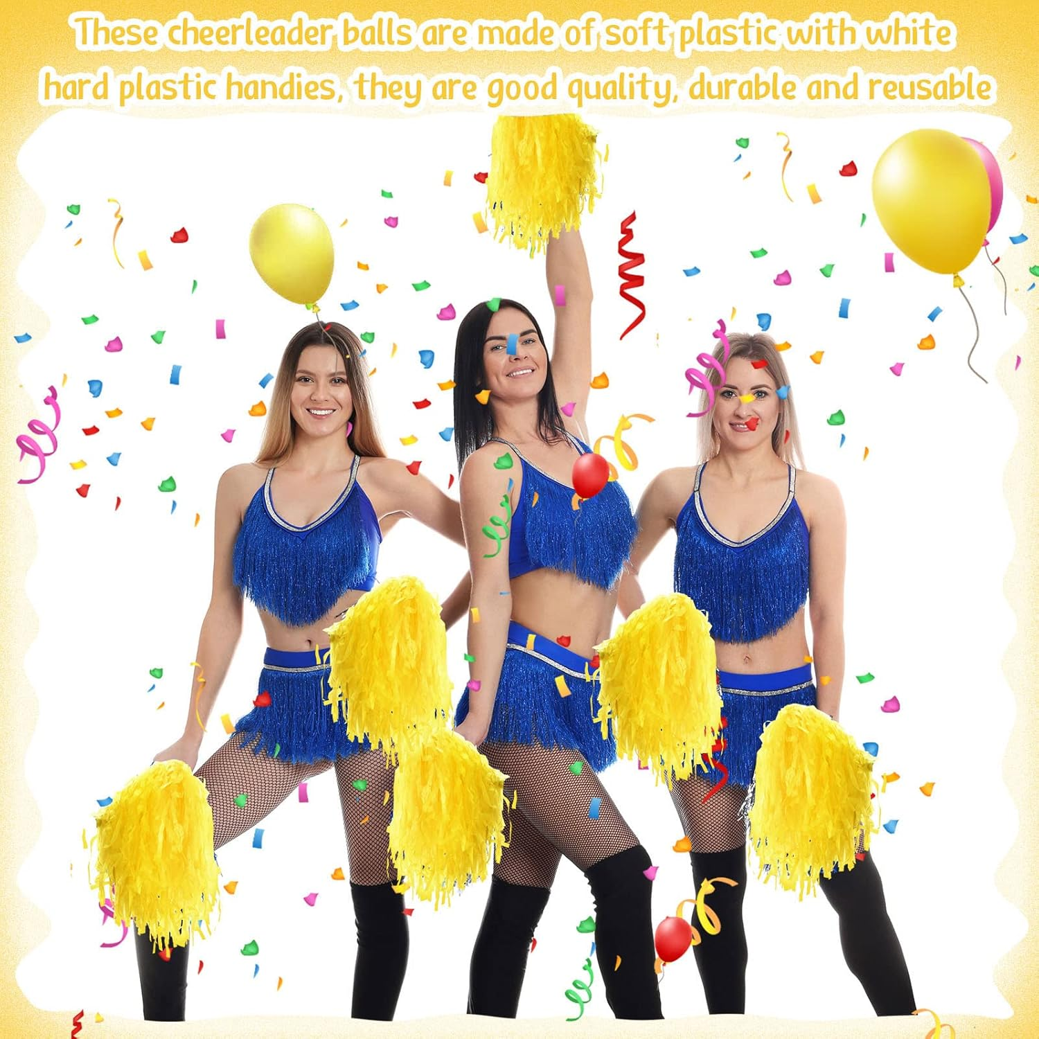 Meooeck 80 Pcs Cheerleading Pom Poms Sports Dance Cheer Pompoms with Handles Plastic Cheerleader Stuff for Sport Gymnastics Adults Cheering Team Party Decorations(Yellow) - Black,Yellow image number 7