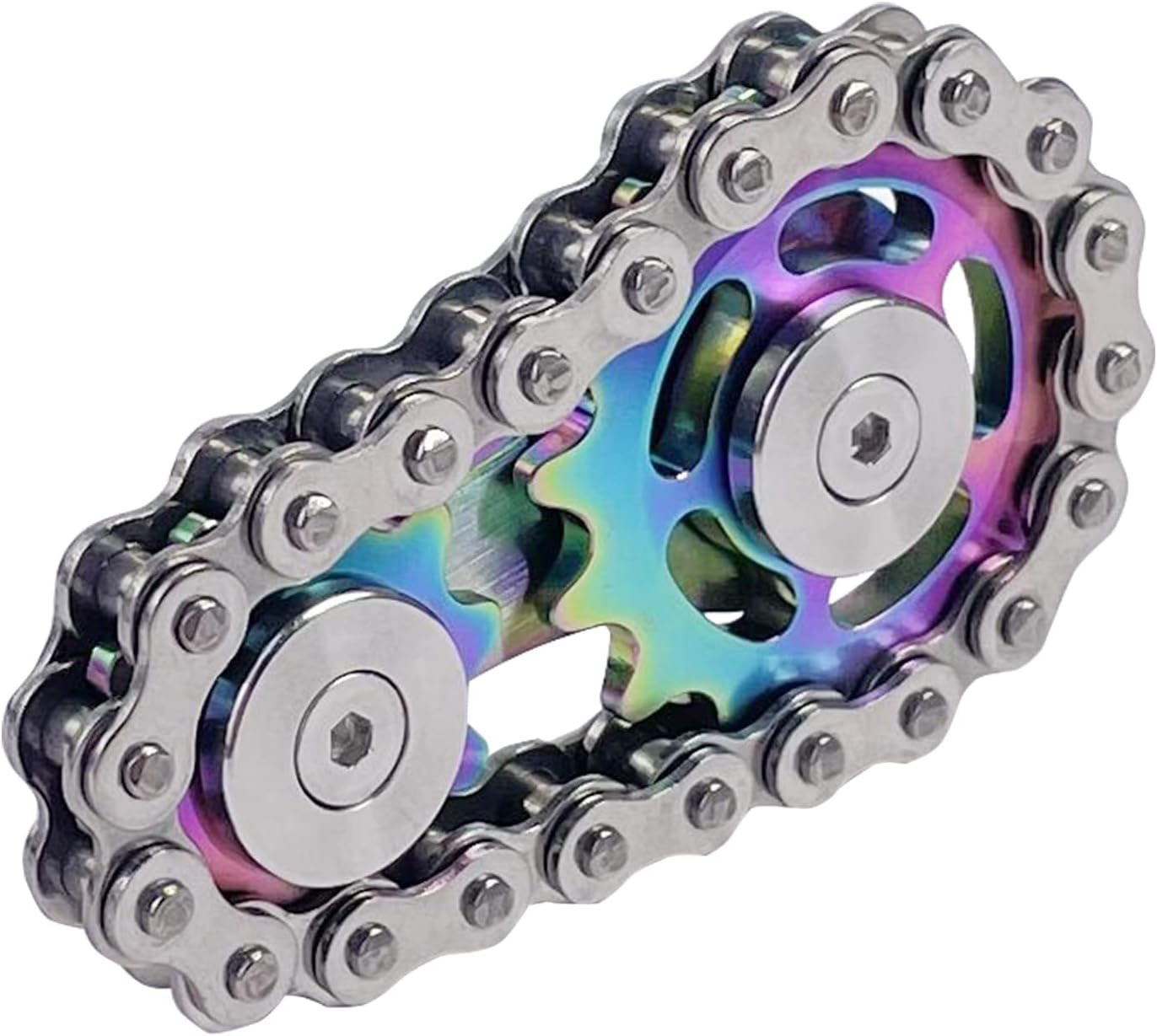 Bike Chain Gear Fidget Spinner, Metal Sprocket Chain Fidget Toy, Stress Anxiety Relief Fidget Toy, Stainless Steel Durable Mechanics W/Smooth Bearings EDC Novelty Toy (Silver)