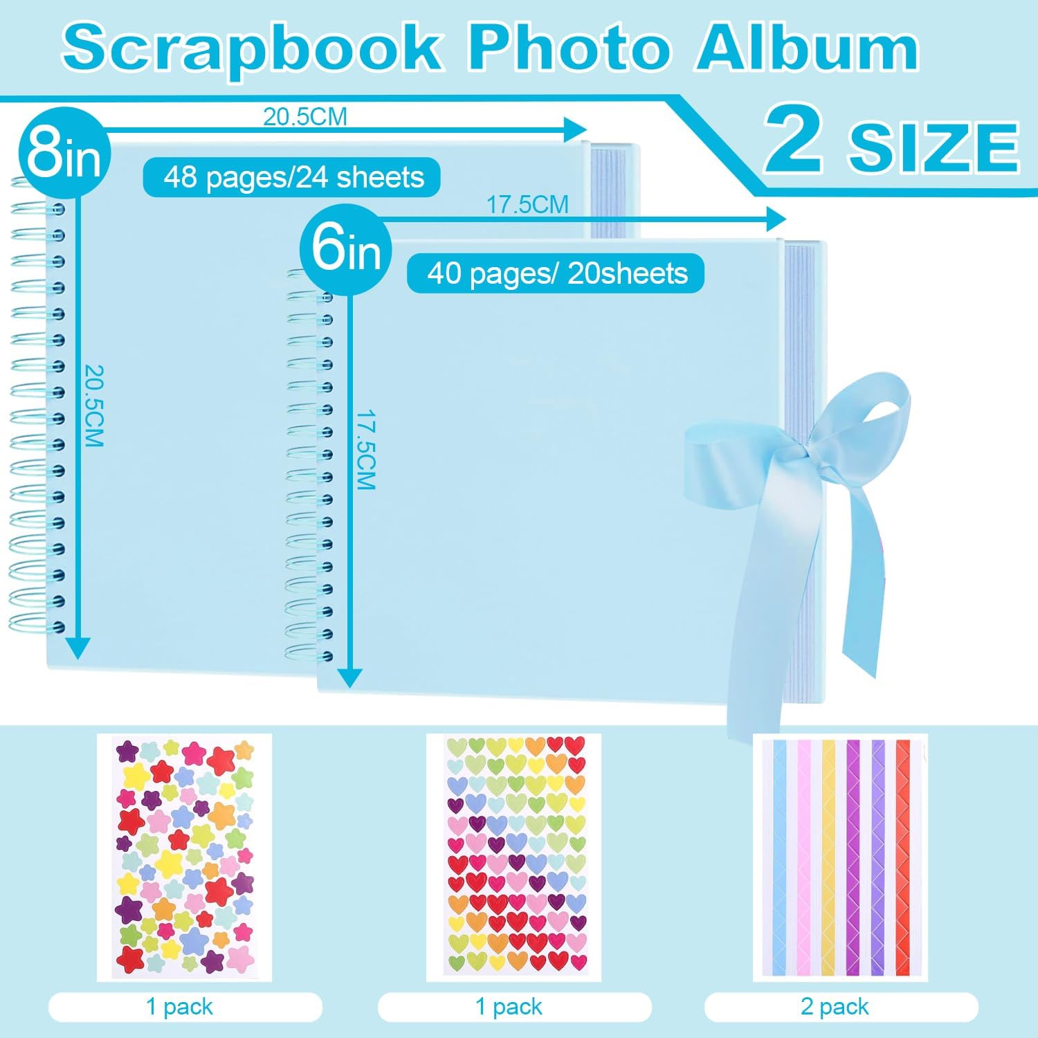 Scrapbook Photo Album, 8-Inch Personalized Photo Book, DIY Memory Album with 3 Album Stickers, Square Hardcover Scrapbook for Wedding, Babies and Anniversaries, 30 Sheets
