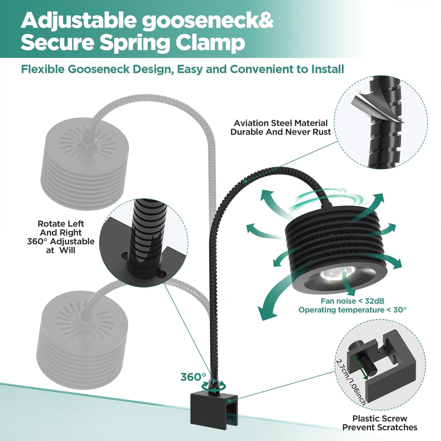 Lominie Aquarium Light 25W Fish Tank LED Light Dual Spectrum for Freshwater Saltwater Tank with Gooseneck image number 4