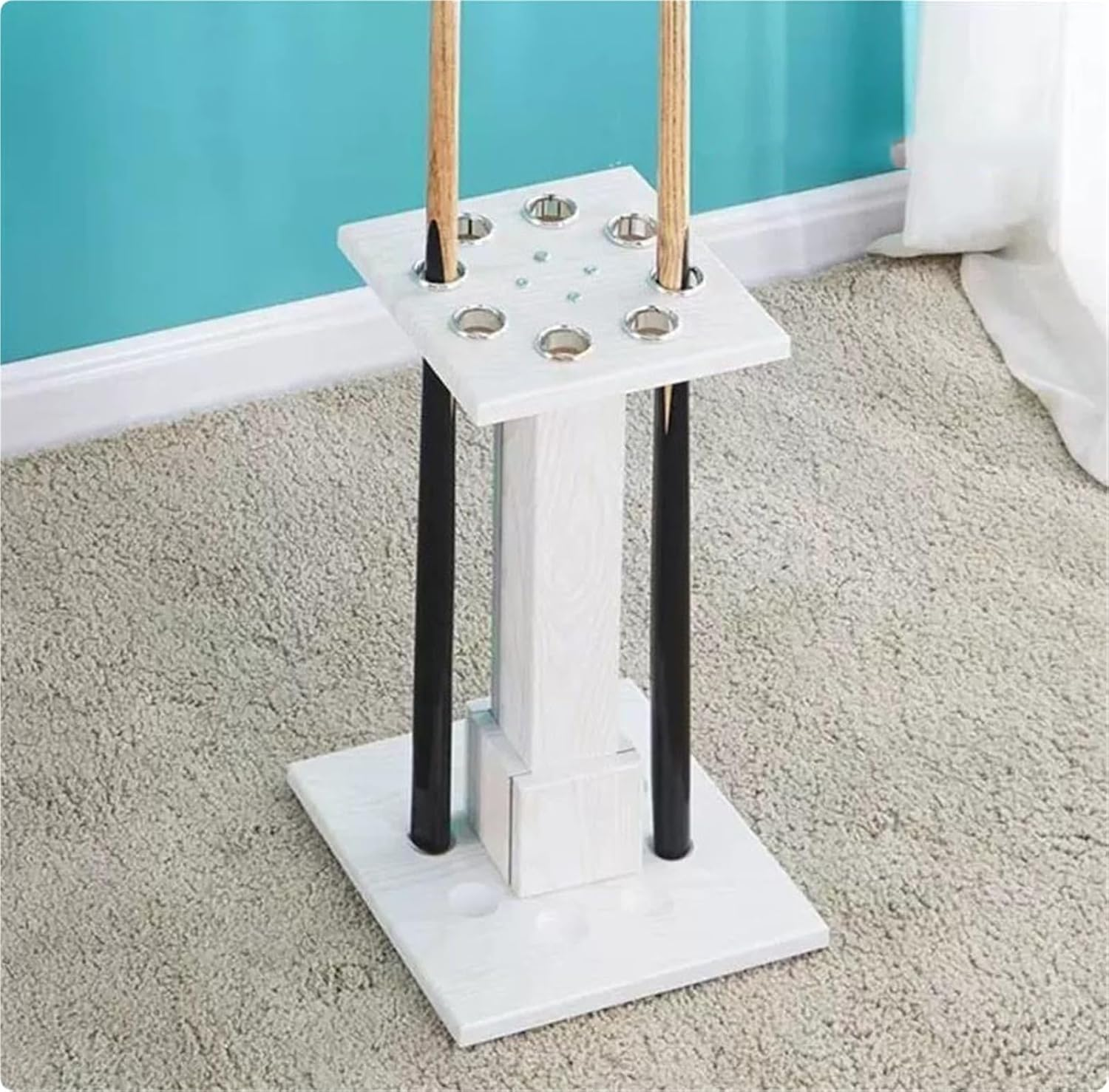 Pool Cue Rack,Free Standing Billiard Stick Stand,Fishing Rod Storage Rack,Holds 9 Cue,For Indoor Bar Billiard Room School Home Club(White) - Brown image number 3