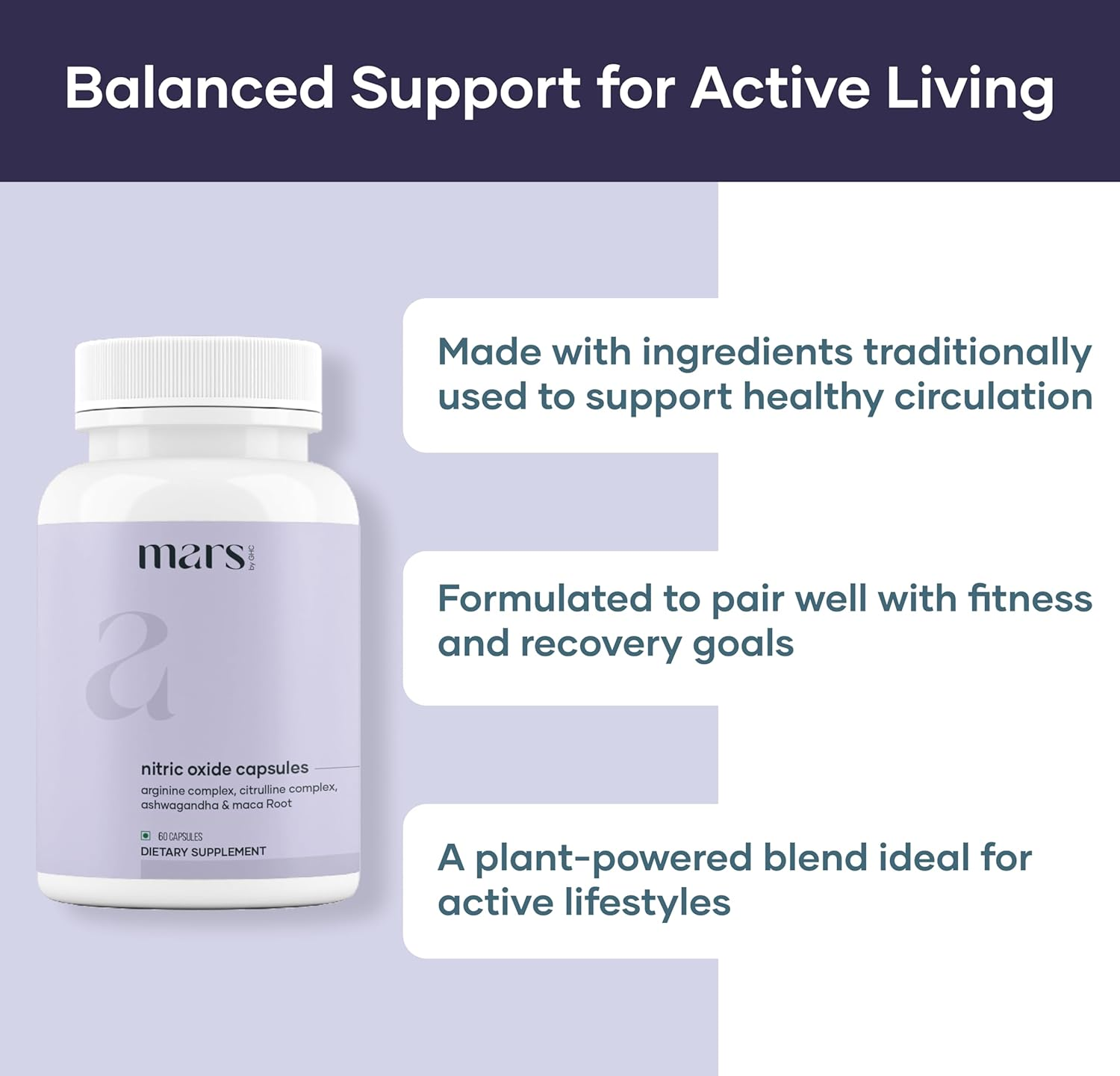 Mars by GHC Nitric Oxide Capsules | L-Arginine, L-Citrulline & Adaptogens | Circulation, Endurance & Recovery Support | 60 Capsules | Pack of 2 image number 6