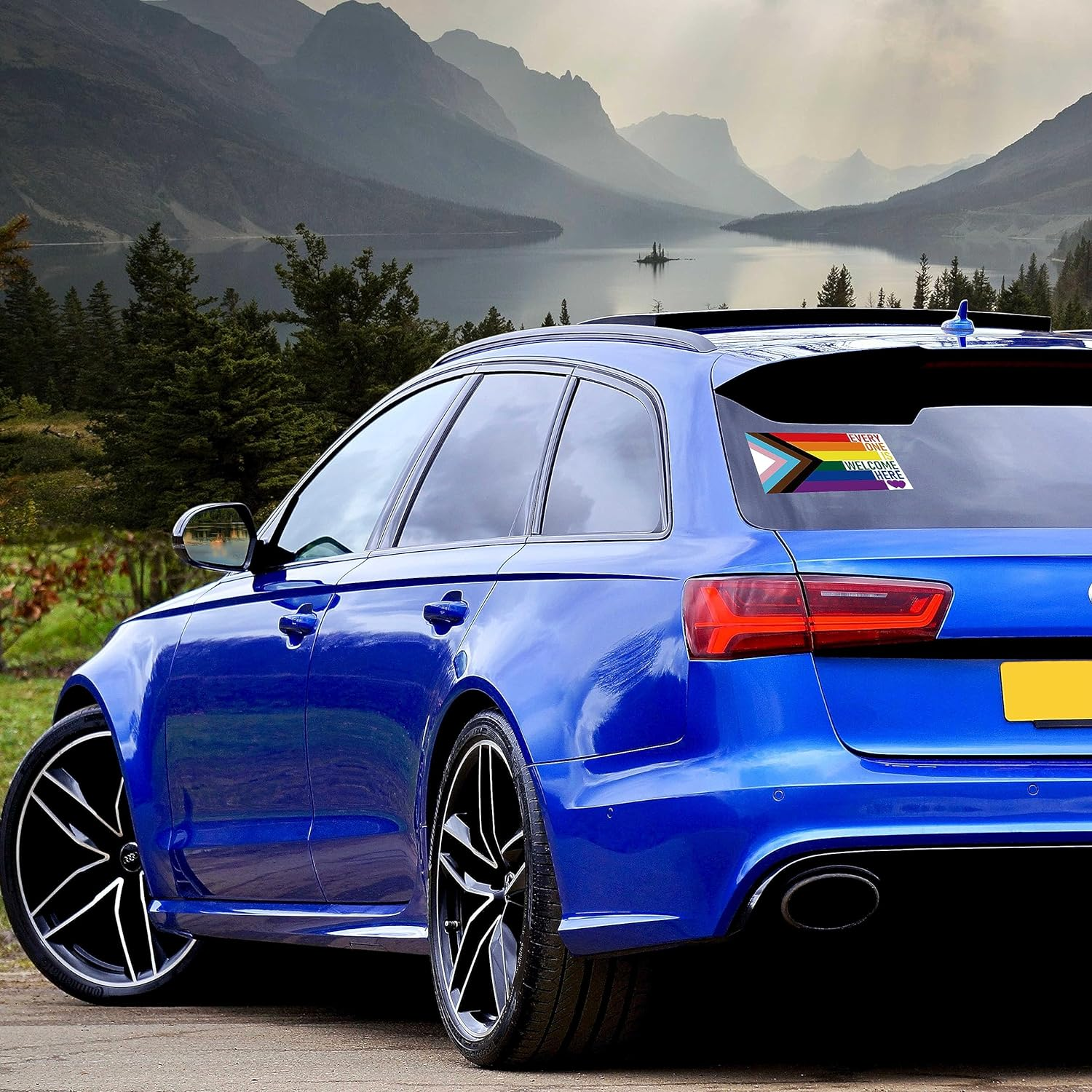 5 PCS Everyone Is Welcome Here Progress Pride Flag Sticker,Lgbtq Rainbow Banner Decal for Car Bumper Window Laptop image number 6