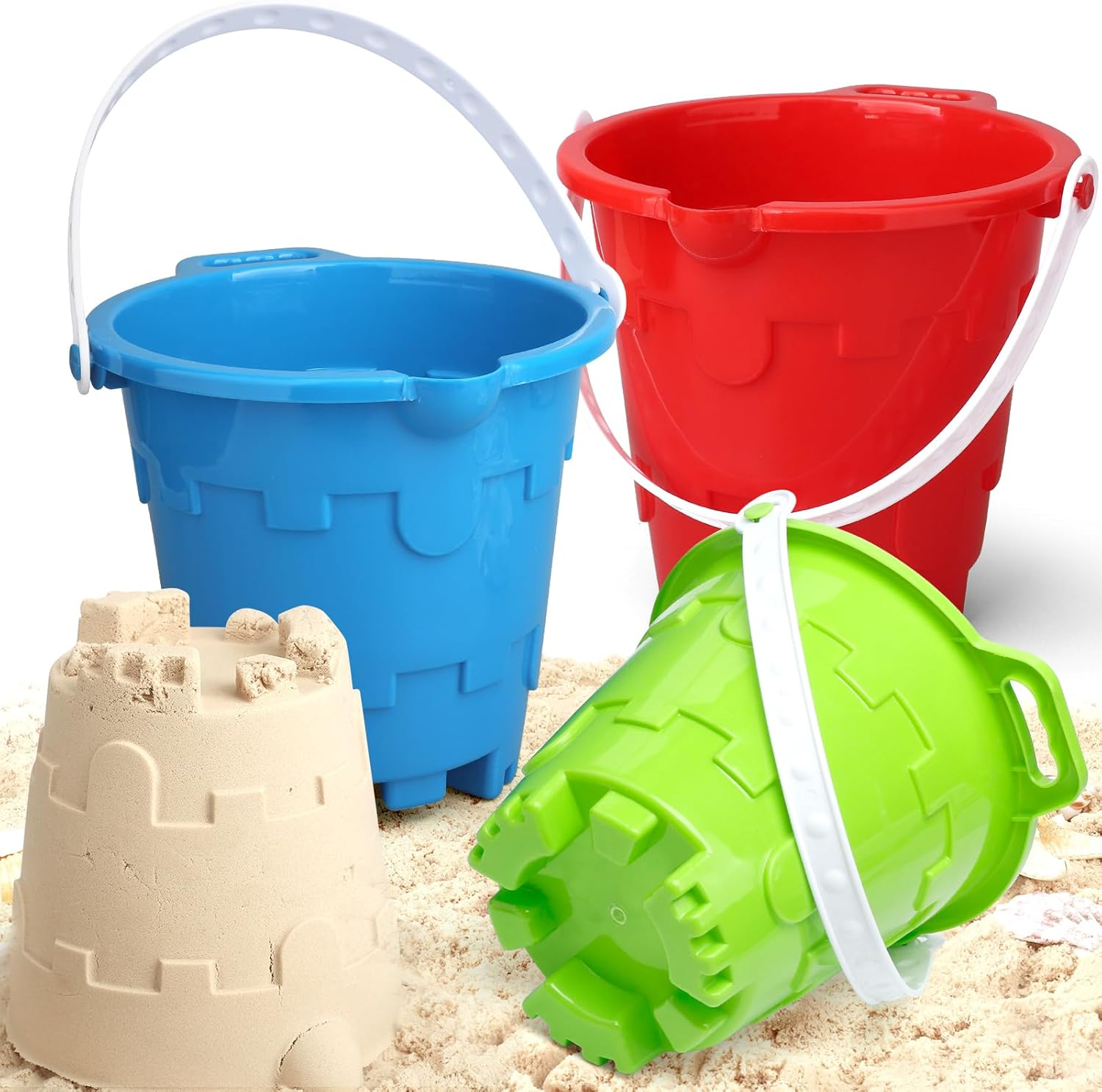 Beach Sand Castle Buckets Toy Set for Kids Adults, Castle Model Bucket Sand Pail Water Bucket for Beach Fun Summer Party Garden Tool Kits Camping Sandbox Accessory (3PCS) image number 4