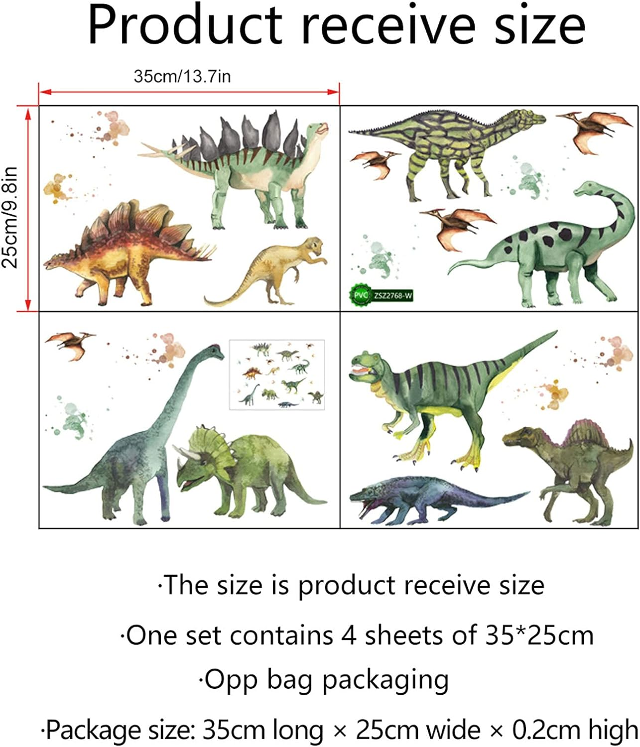 14Pcs Dinosaurs Wall Stickers, Removable Forest Dinosaur Wall Decals Waterproof Dino Animal Decor Mural for Bedroom Living Room Bathroom Home Decoration image number 1
