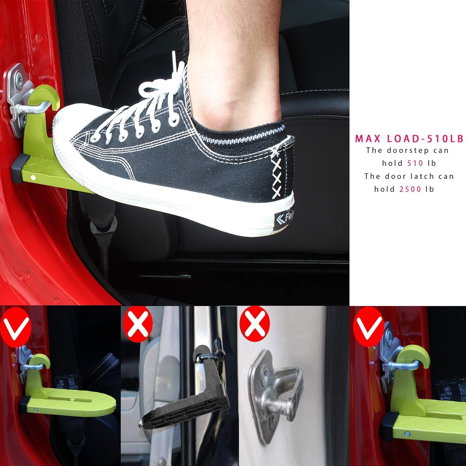 Car Doorstep Vehicle Hooked Folding Ladder Foot Pegs Pedal with Safety Hammer Function for Easy Access to Car Rooftop U Shaped Doorstep Compatible with SUV RV Off-Road (Yellow) image number 2