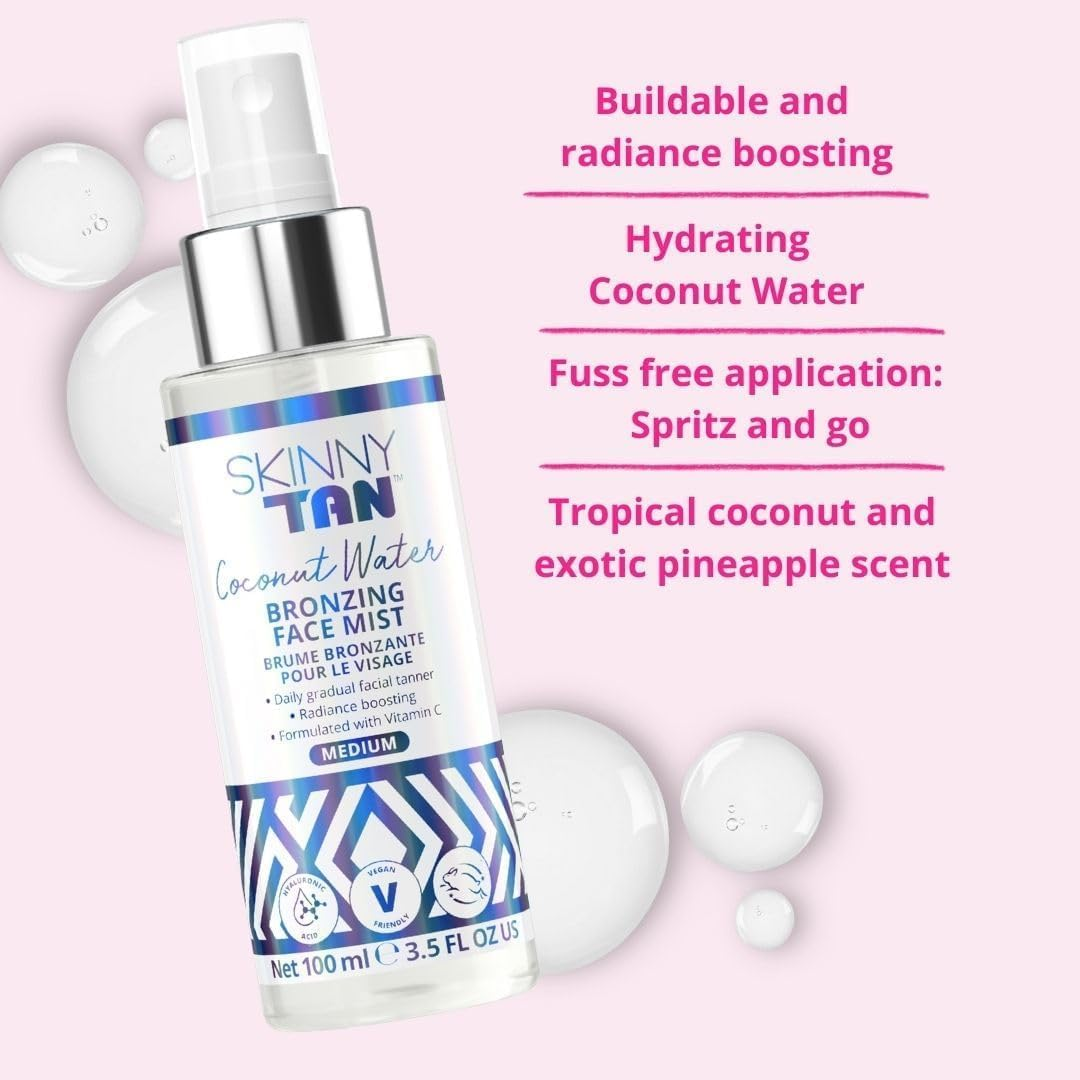 Skinny Tan Coconut Face Self‑Tanning Duo &ndash; Bronzing Face Mist with Vitamin C & Hyaluronic Acid + Miracle Brush | Vegan Sunless Tan Set for Natural Glow image number 2