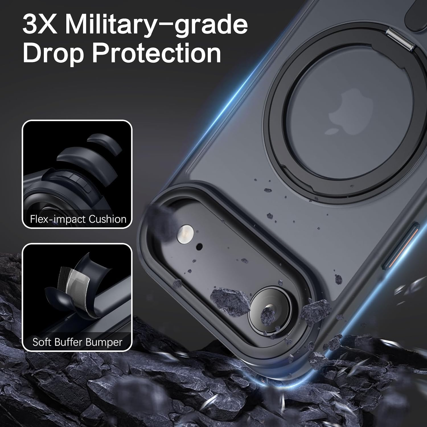 YINLAI for Iphone Air Case 6.5-Inch, Magnetic Compatible with Magsafe, with 360&deg; Rotatable Ring Stand, Anti-Fingerprint Skin-Friendly, Shockproof Full-Body Protective Iphone Air Case, Black image number 1