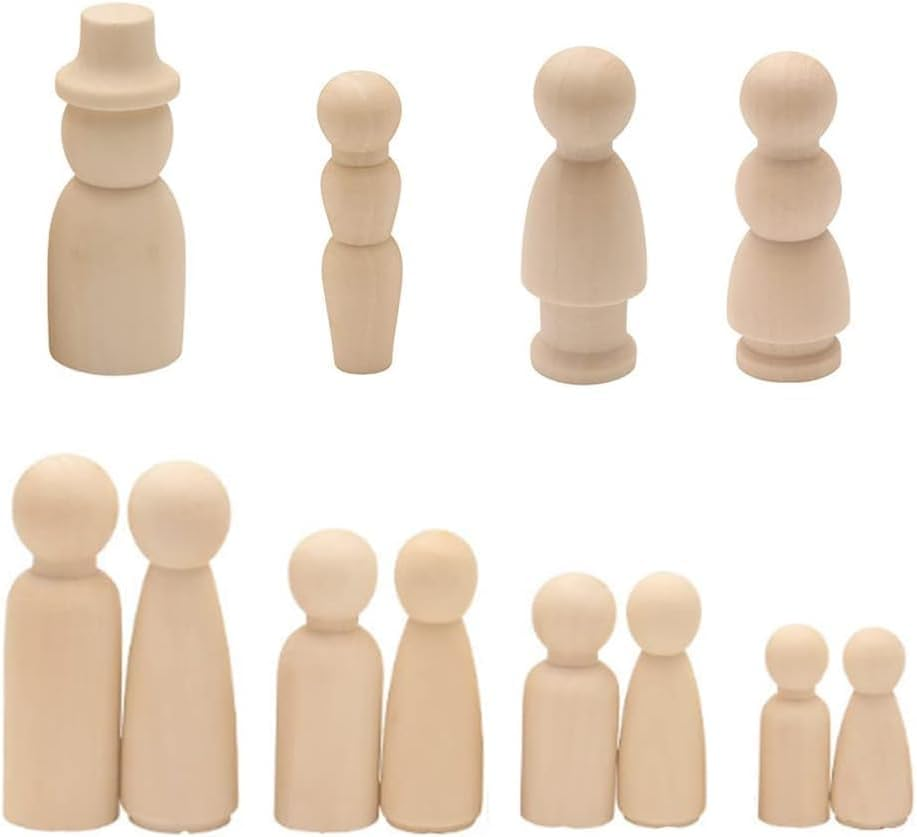 55Pcs Wooden Peg Doll, Betterjonny Wooden Unfinishied Peg People Dolls Decorative DIY Doll People with Storage Case in Assorted Sizes for DIY Arts and Crafts image number 6