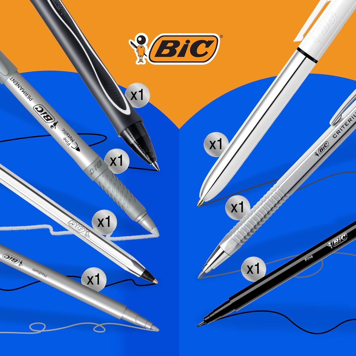 BIC Silver Writing Office School University Set- 1 Notebook/3 Ball Pens/1 Gel Pen/1 HB Graphite Pencil/1 Felt Pen/1 Mechanical Pencil image number 1