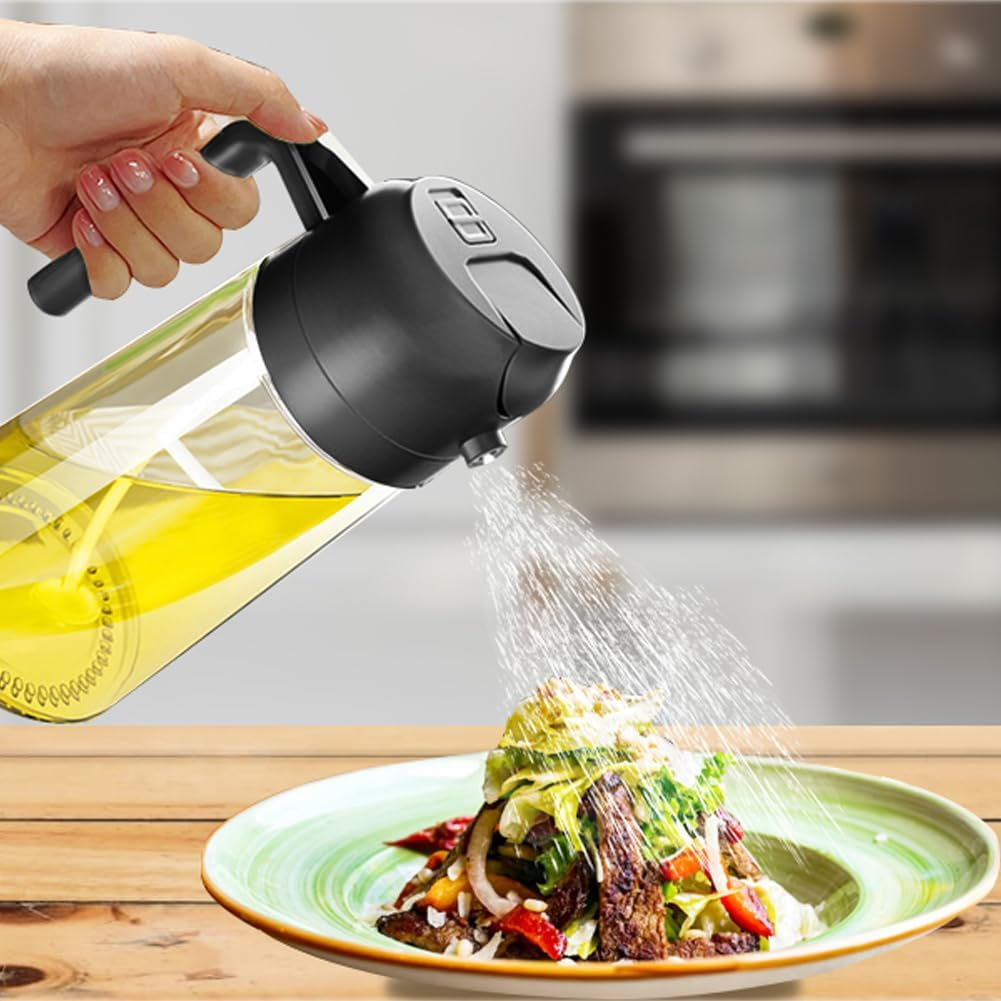 AXIM Olive Oil Dispenser Bottle,2 in 1 Oil Sprayer for Cooking,17Oz/500Ml Glass Oil Spray Bottle with Pourer for Kitchen, Salad, Barbecue (2 Pc,Black+White) image number 1